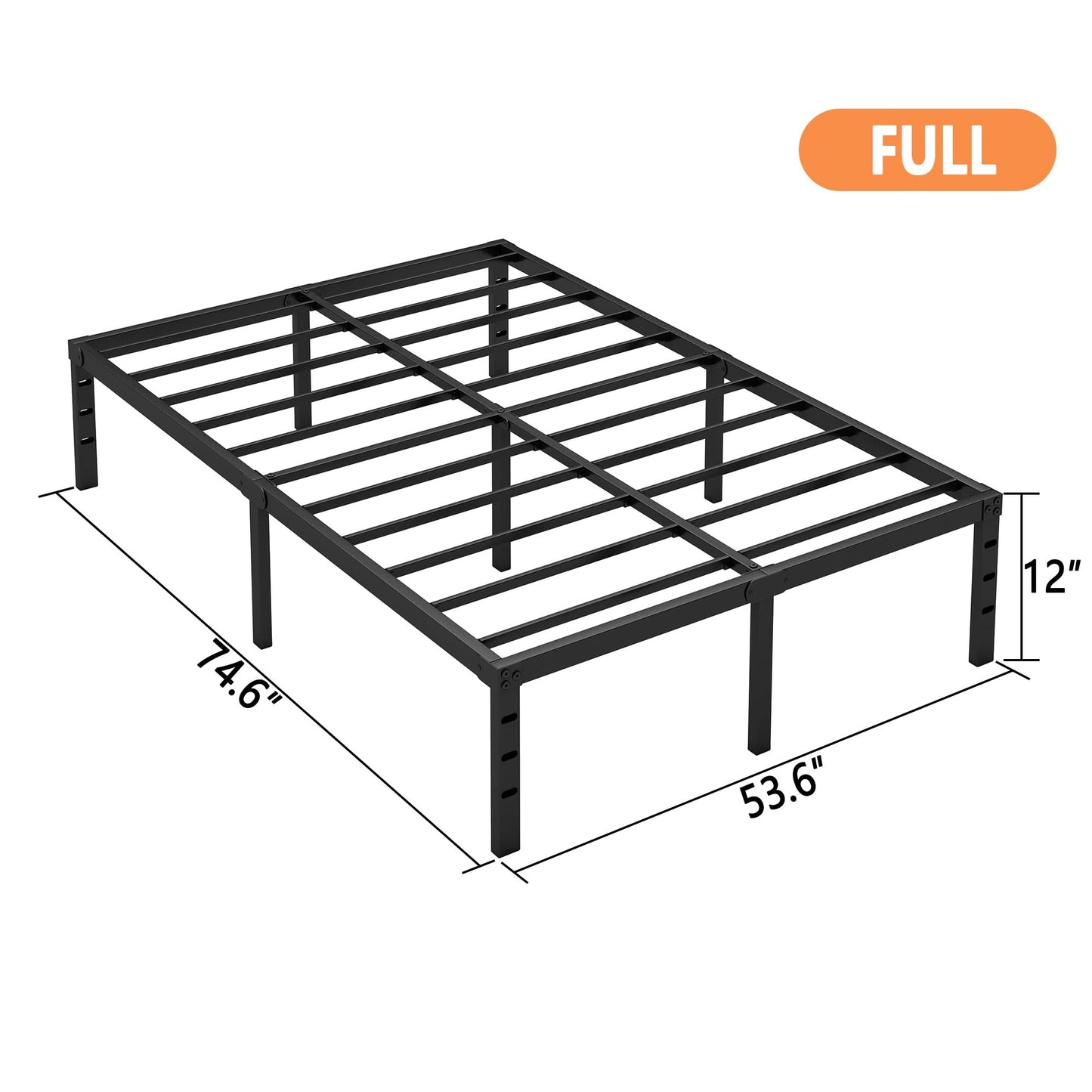 Hafenpo 12 Inch Full Bed Frame - Sturdy Metal Platform Full Size, No Box Spring Needed, Heavy Duty, Easy Assembly, Strong Bearing Capacity, Under Bed Storage, Black