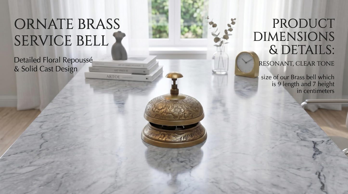 Antique Brass Desktop Bell – Vintage Style Service Desk Bell – Classic Counter Call Bell for Reception, Hotel, Office, Restaurant