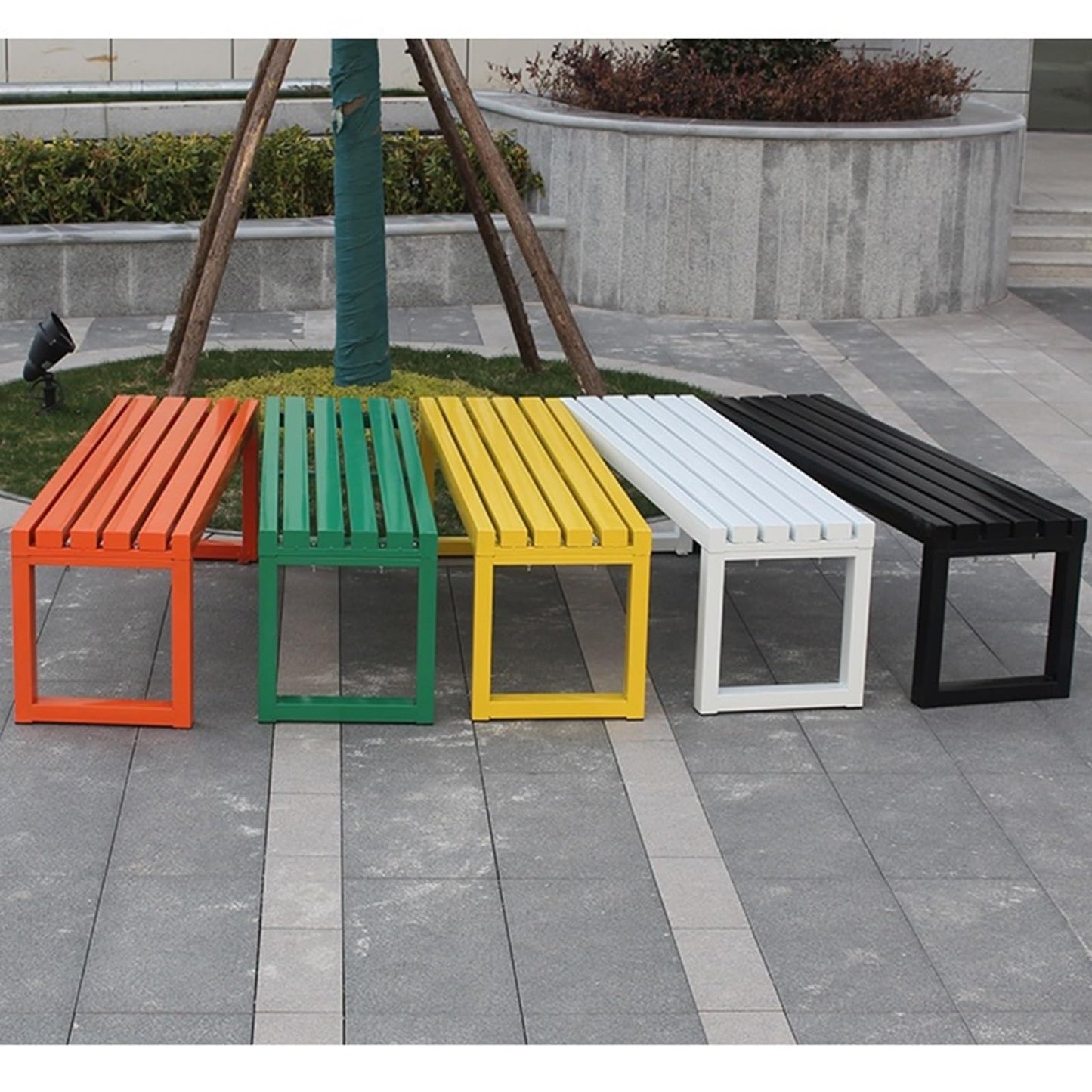 Modern Weatherproof Metal Outdoor Bench - 2-Person Backless Patio Seating for Garden, Porch, Balcony, Park, Lawn - Stylish Black 120cm (47.24in) Design,Black,120cm(47.24in)