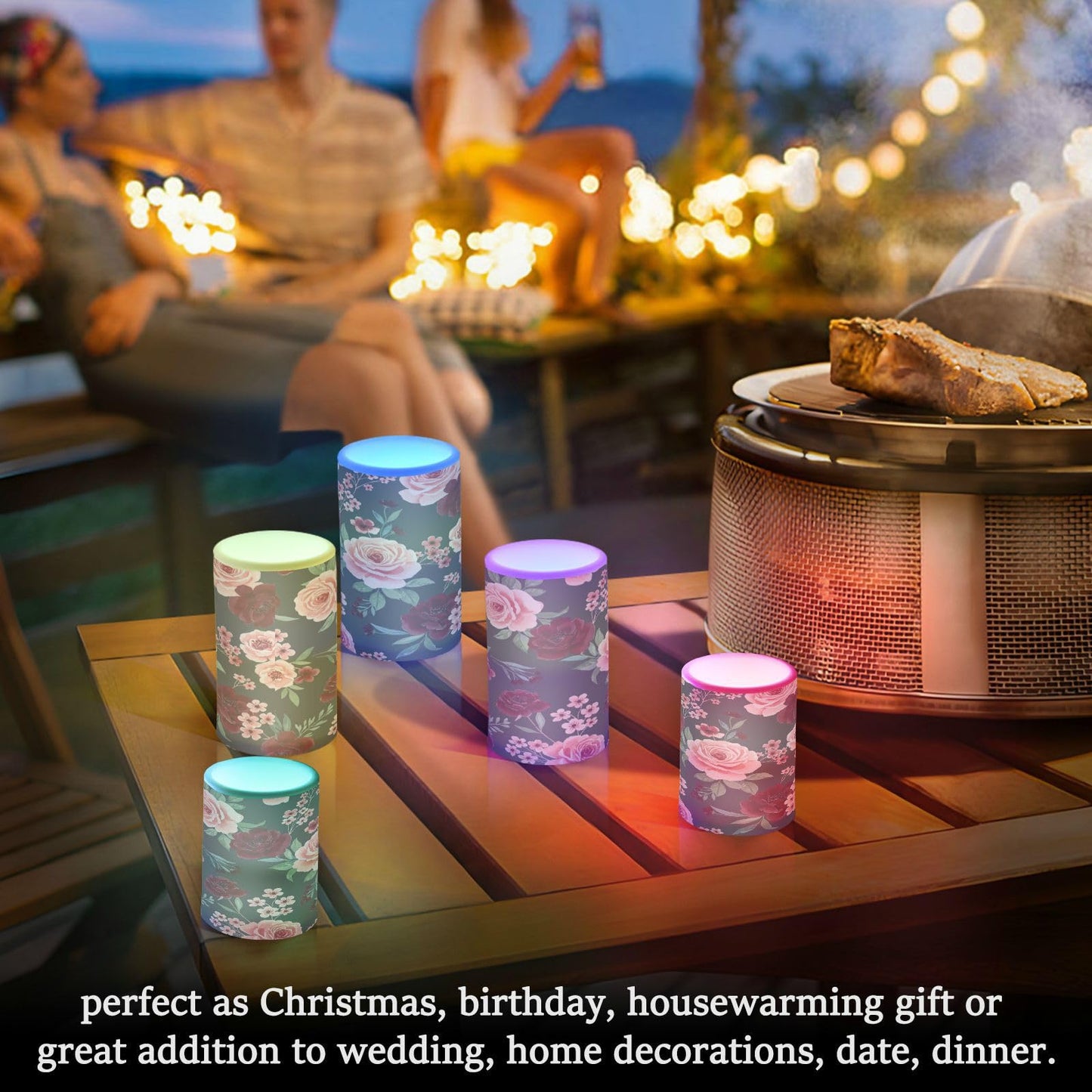 ALAZA Rose Flowers Floral Black Flickering Flameless Candles Battery Operated with Remote Timer,Tea Light Candles LED Pillar Votive Candles Set of 2 for Outdoor Indoor Decorations
