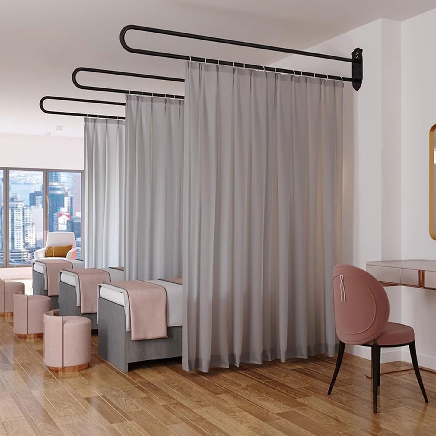 jvsufuik Privacy Partition Curtains, Wall Mounted Privacy Room Divider with Flat Hook U-Shape Hospital Curtains for Fitting Room Beauty Salon Bedroom Hospital(Grey,7.2ft)