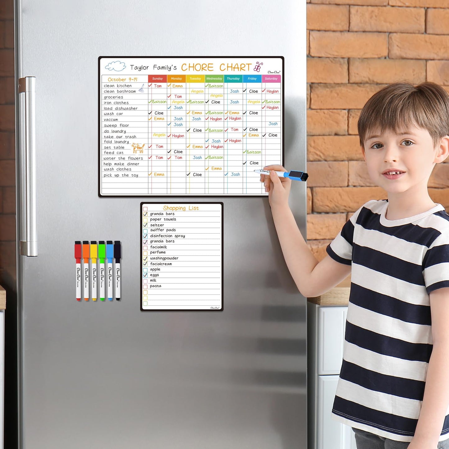 Magnetic Dry Erase Chore Chart - 14.5"x11" Chore Chart for Kids, Teens and Adults - 6.5"x8.5" List Board for Fridge - 6 Extra Fine Point Markers Included - Shipped Flat