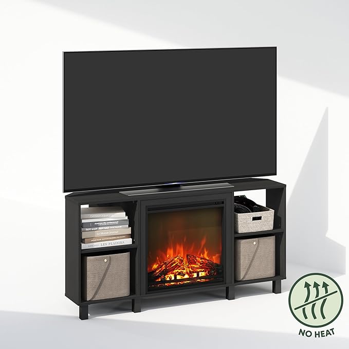 Furinno Jensen Fireplace TV Stand, NO Heat Decorative Electric Fireplace Corner