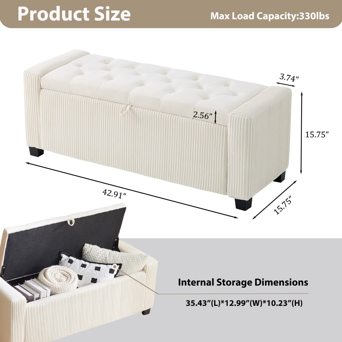 2BYF Storage Ottoman Bench, Bench for Bedroom End of Bed, Ottoman with Storage for Living Room and Entryway (Velvet White)
