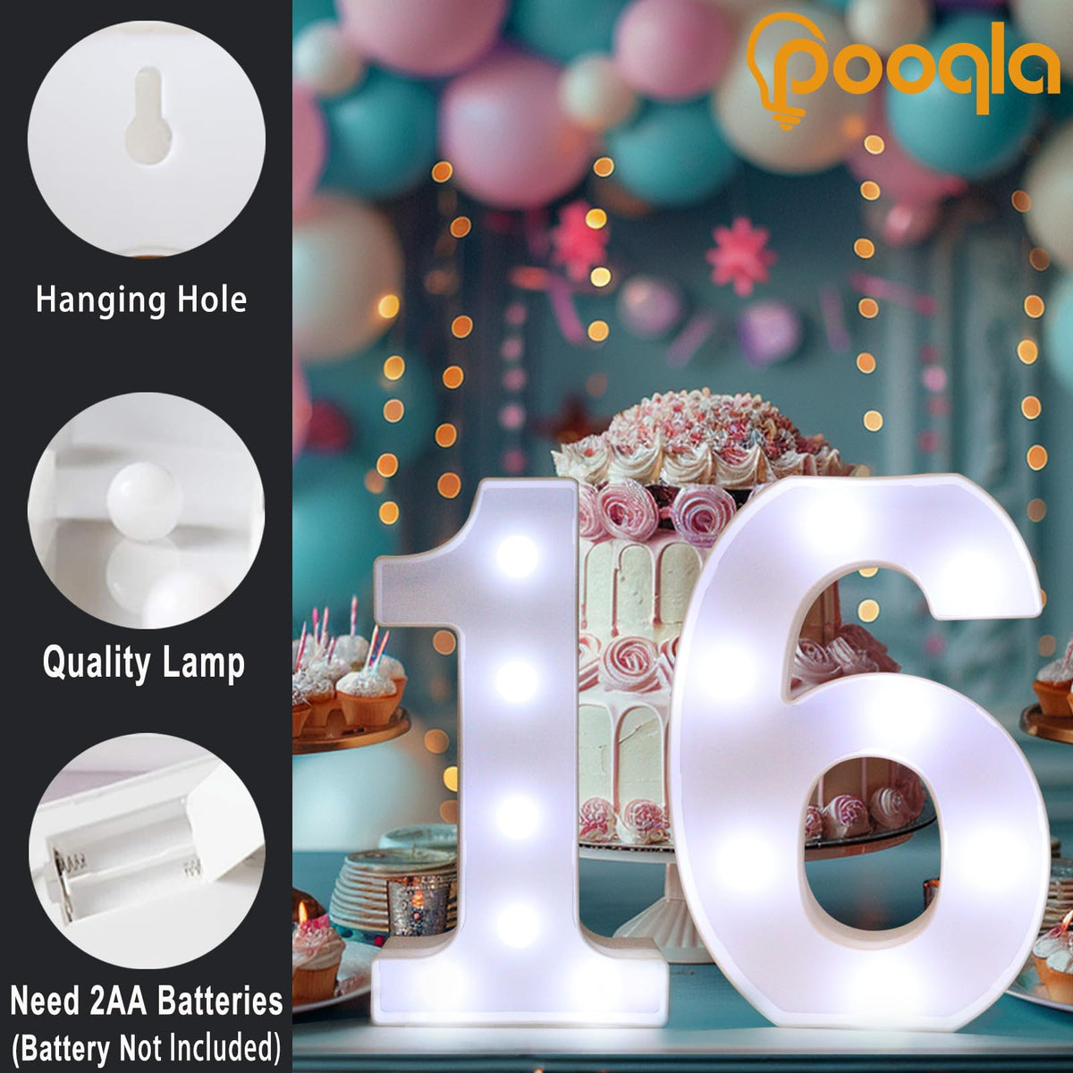 Pooqla LED Light Up Numbers, Warm White and Cool White Decorative Lighted Marquee Numbers, Light Up Numbers for Boys Girls Party, Wedding, Bar, Night Light, Room Decor, Birthday Decoration, Number 4