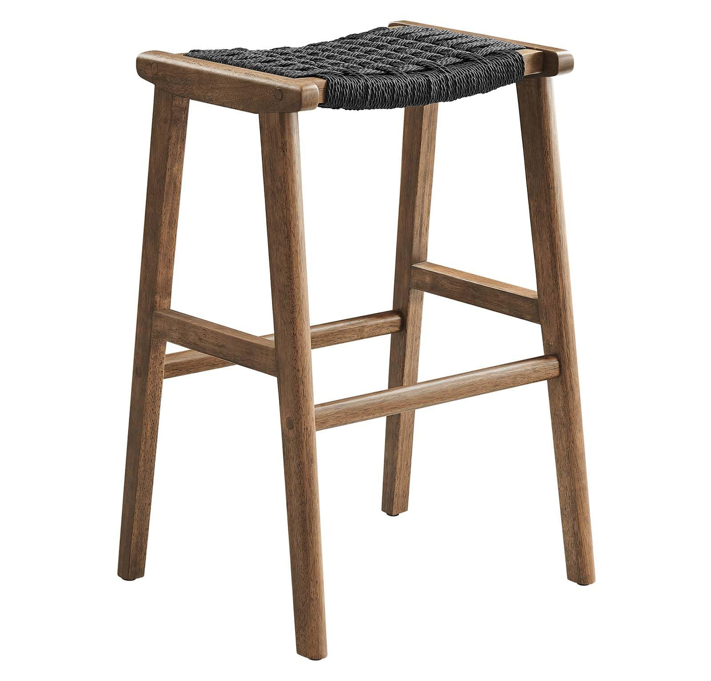 Modway Saoirse Woven Rope Wood Bar Stool - Set of 2 in Walnut Black