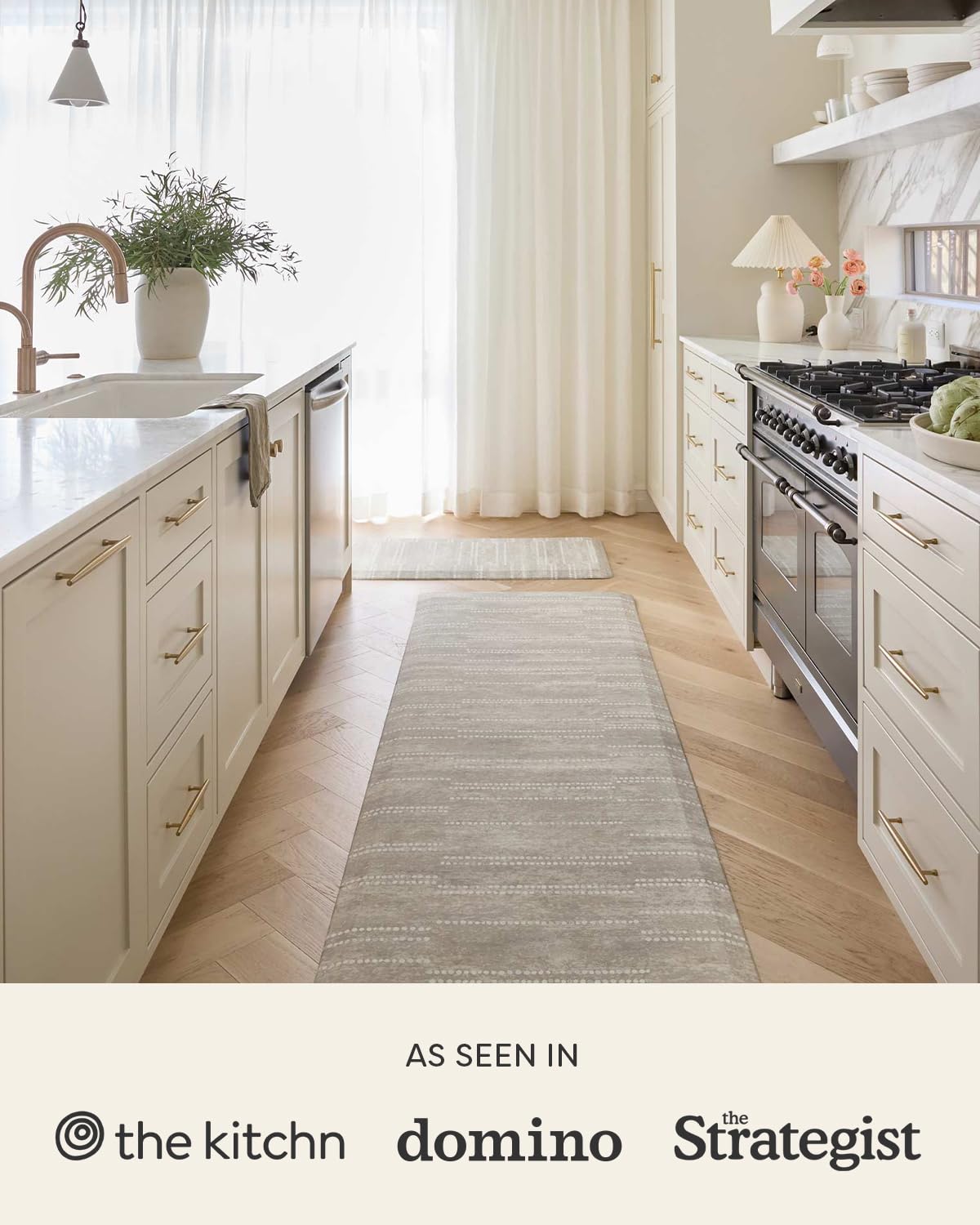House of Noa Nama Standing Mat – Anti-Fatigue Kitchen Mats for Floor, Cushioned & Non-Slip Comfort Mat for Standing, Thick Foam Anti-Fatigue Mat for Kitchen & Workspaces, Nara Stripe Natural 30" x 72"