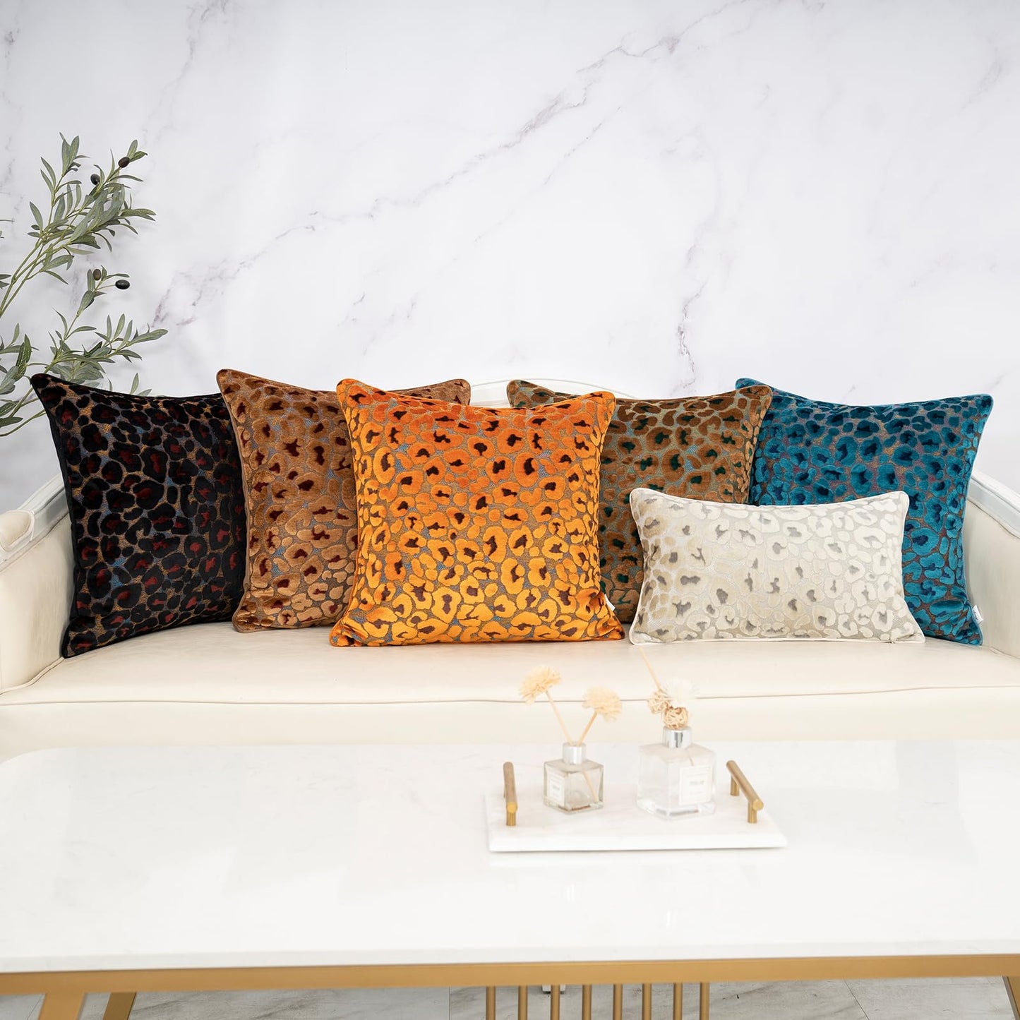 Alerfa Green Brown Floral Throw Pillow Cover 12 x 20 Inch Cut Velvet Rectange Luxury Decorative Lumbar Pillow Cover for Couch Living Room Bedroom