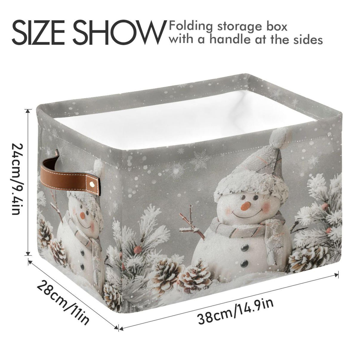 senya Christmas Storage Basket, Snowman Pine Cones Snowflake Foldable Fabric Collapsible Storage Bins Organizer Bag for Storage Clothes