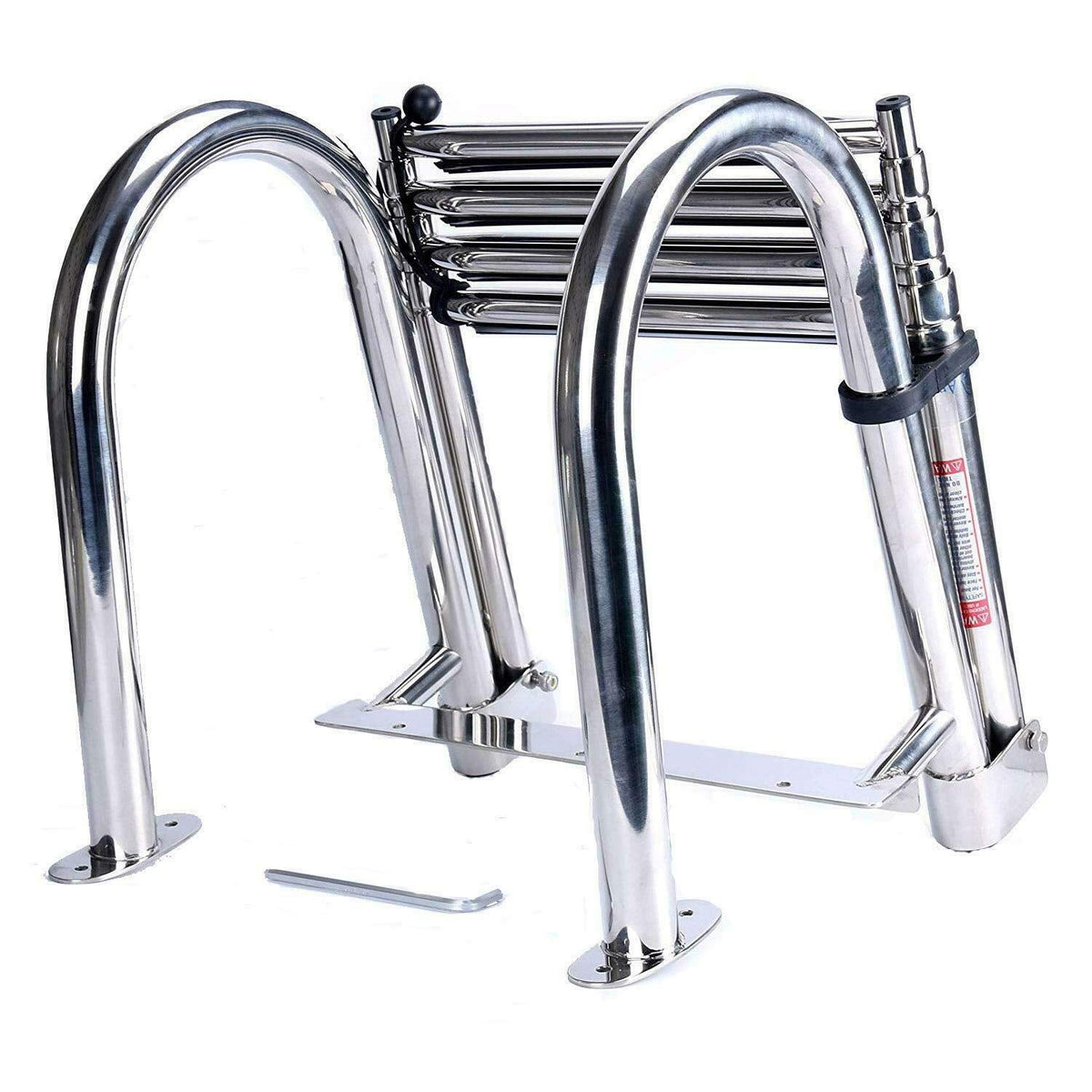 Amarine Made Boat Ladder 4 Steps Removable Premium Stainless Folding Rear Entry Pontoon Boat Ladder w/Extra Wide Step