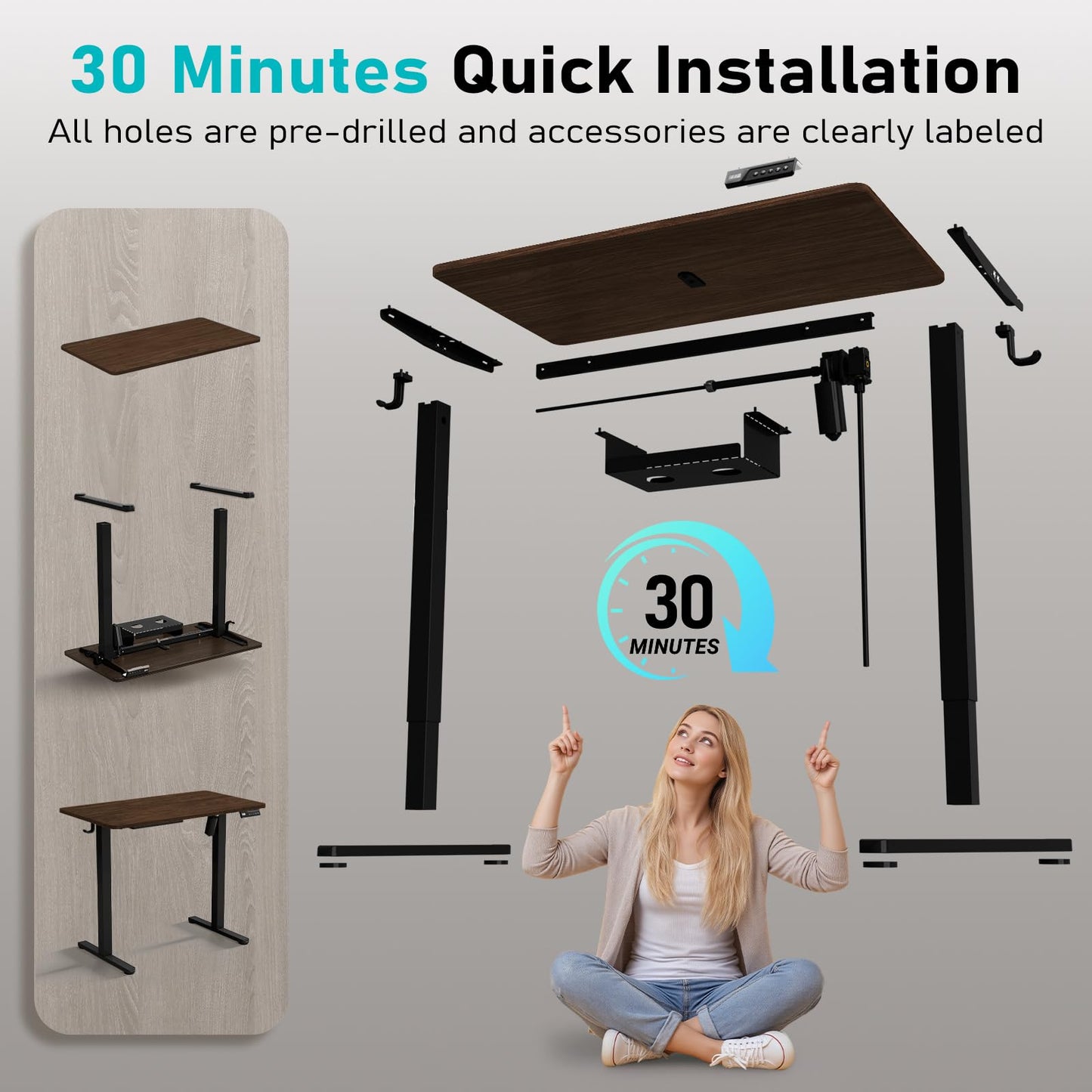 YOLEZO 35" Electric Standing Desk Adjustable Height, Small Sit Stand Desk for Home Office & Computer Workstation, Compact Work Desk with Cable Management (Dark Walnut)