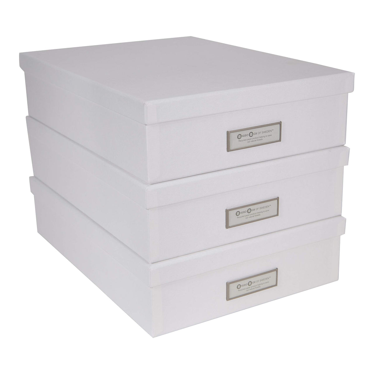 Bigso Oskar Fiberboard Label Frame Document Letter Box - File Organizer Box for Important Paperwork - Durable Document Storage with a Lid & Metal Label Window - 3.3 in x 10.2 in x 13.8 in - White