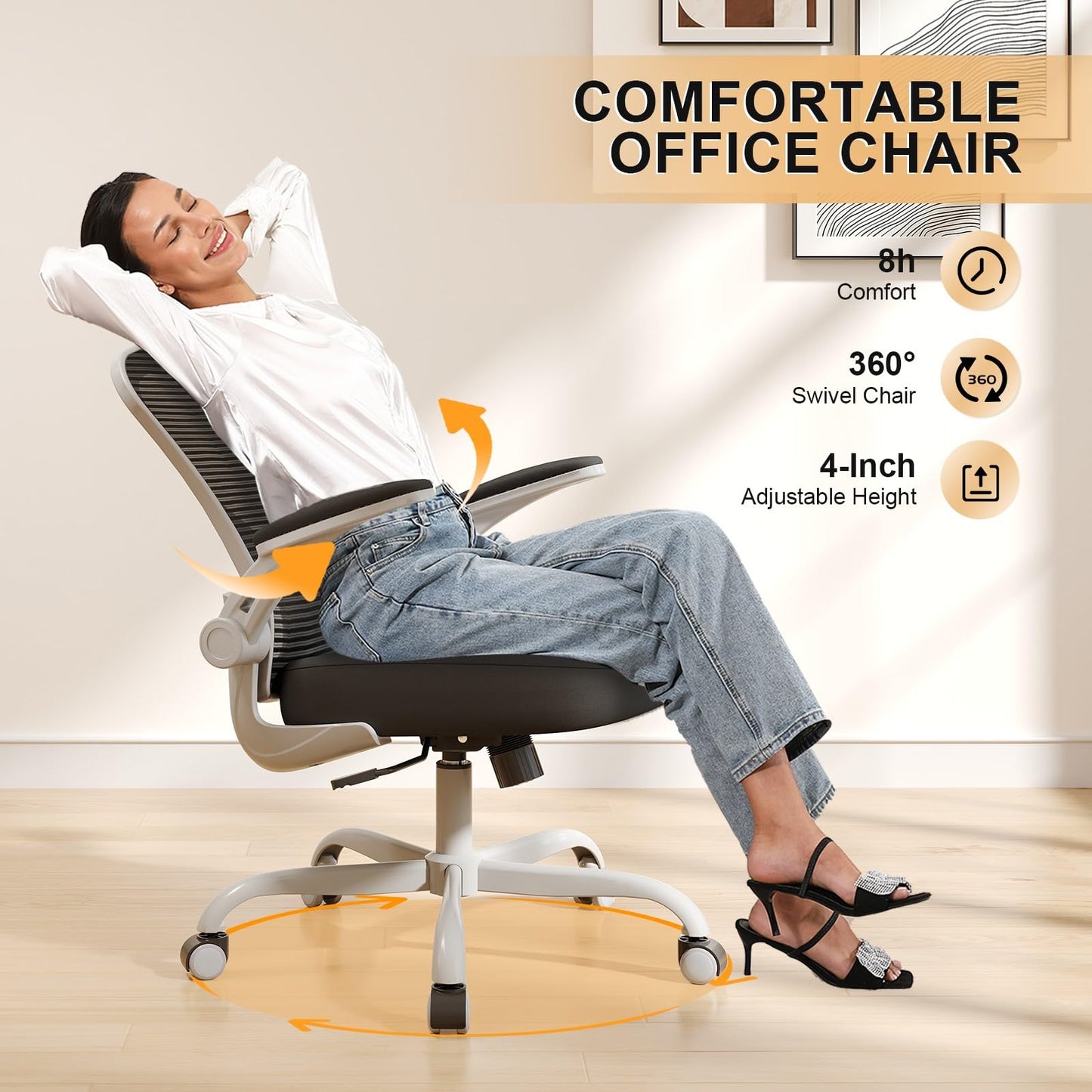 Office Chair, Ergonomic Desk Chairs 330LBS Capacity High Back Mesh Computer Chair with Flip-up Armrests, Comfy Work Chair with Adjustable Lumbar Support