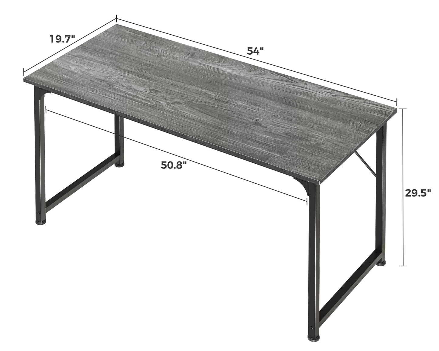 Huuger Computer Desk, 55 Inch Home Office Desk, Gaming Writing Work from Home Study Desk, Large Legroom, Sturdy Metal Frame, Modern Simple, Grey