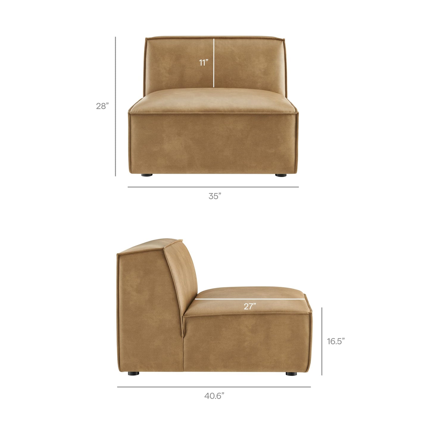 Modway Restore Faux Leather 6-Piece Modular U-Shaped Armless Sectional Sofa in Toast – Vegan Leather Couch with Left-Facing Chaise, Right-Facing Armless Chaise, and Two Armless Chairs