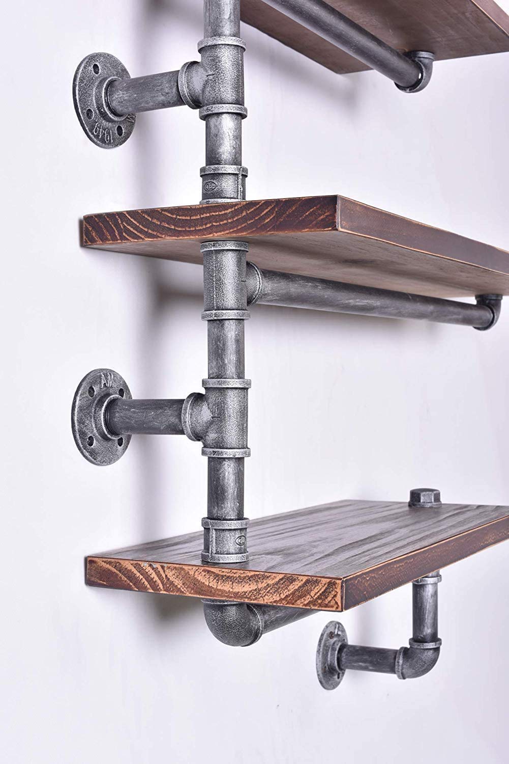 Diwhy Industrial Pipe 3 Tier Wall Mounted Floating Shelf, Rustic Wrought Iron Solid Wood Storage Display Shelf for Home Living Room Bedroom Decor