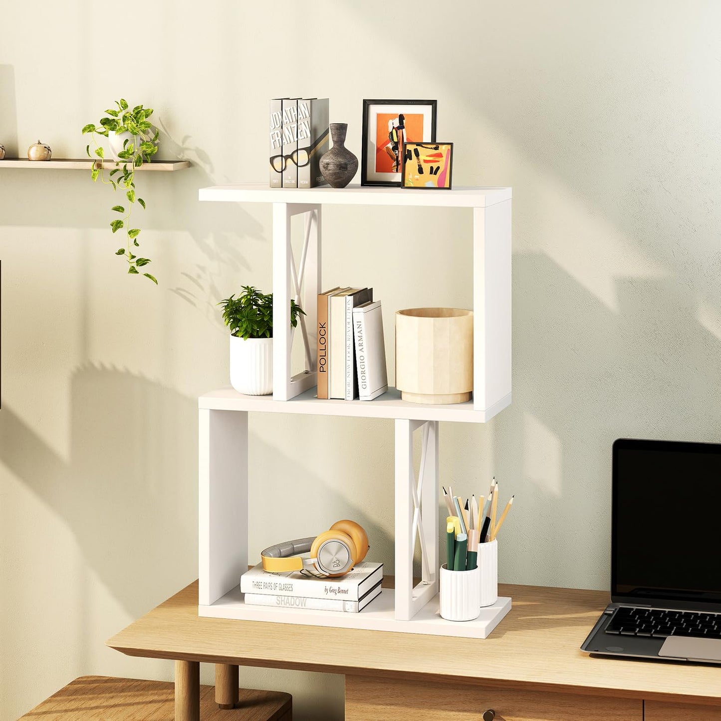 IBUYKE Desktop Bookshelf, 3-Tier Table Bookcase Shelves Storage Organizer Hutch for Office/Dorm, Solid Ability Desk Shelve UTMZ011W