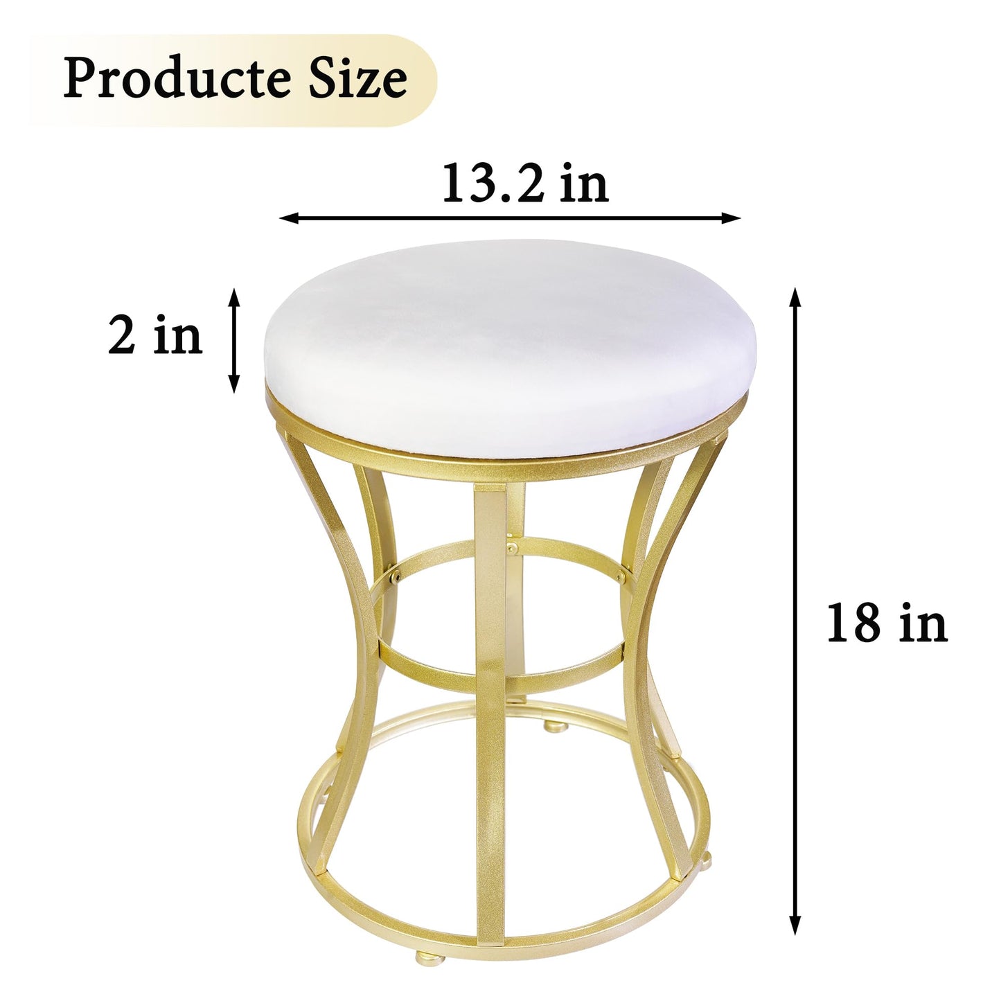 Ellensamqi Velvet Round Vanity Stool Chair,White Velvet Footrest Ottoman Foot Stool Seat with Golden Metal Legs,Makeup Chair for Bathroom Vanity,Bedroom,Living Room