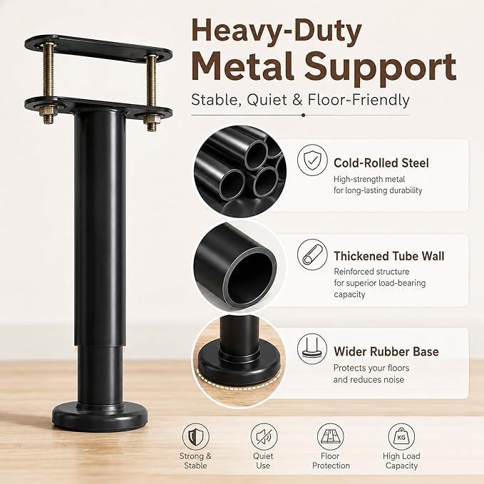 4-Piece Adjustable Height Bed Support Legs, Extra Sturdy Steel
