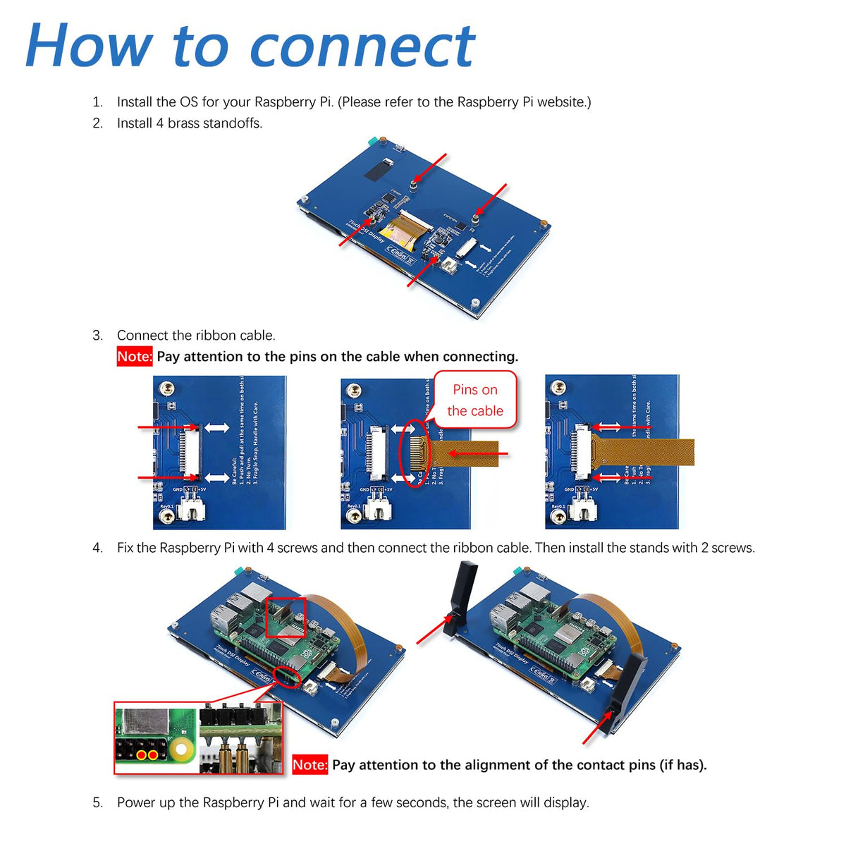 FREENOVE 7 Inch Touchscreen Monitor for Raspberry Pi 5 4 B 3 B+ A+, 800x480 Pixel TN Display, 5-Point Touch Capacitive Screen, Driver-Free MIPI DSI Port