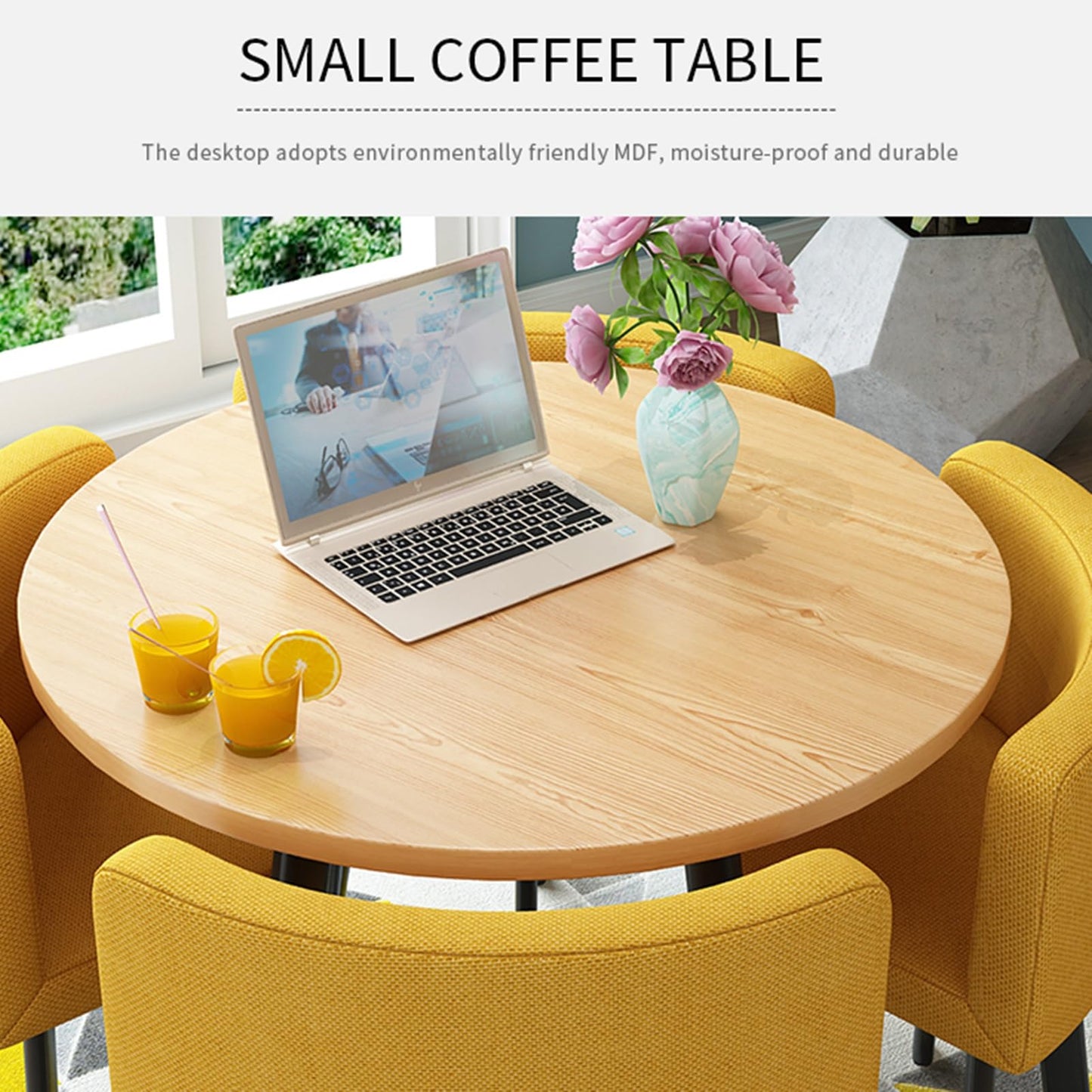 HARELA Office Reception Round Table, Kitchen Breakfast Bar Table and Chair Set, Dining Round Table Soft Backrest Seat, Cafe Balcony Living Room Simple Round Dining Table, Cotton Linen (Color : Blue)
