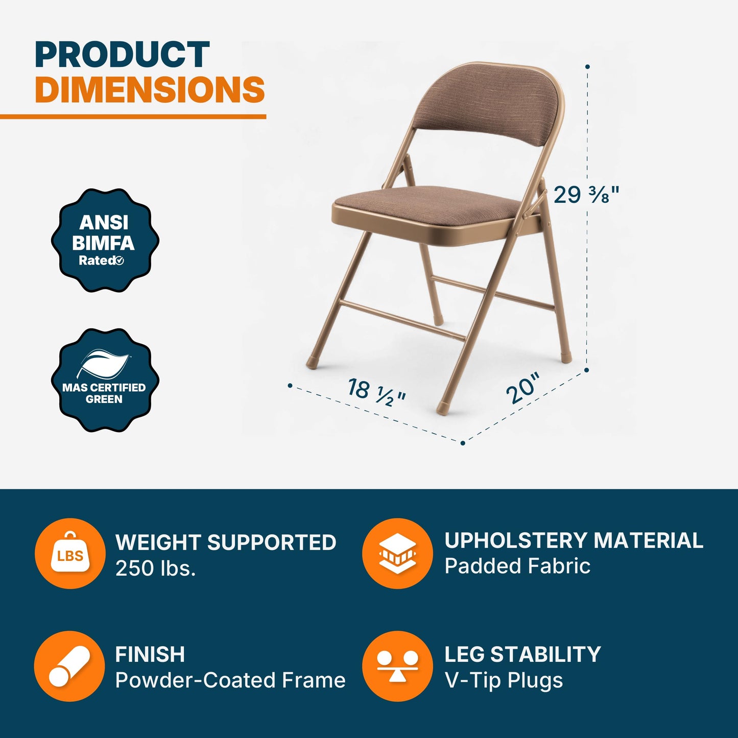 OEF Furnishings OEF970 Series Premium Fabric Padded All Steel Folding Chairs, Comfort Cushioned Seat & Back for Meeting Office Training Rooms (4-Pack, Cosmic Brown)