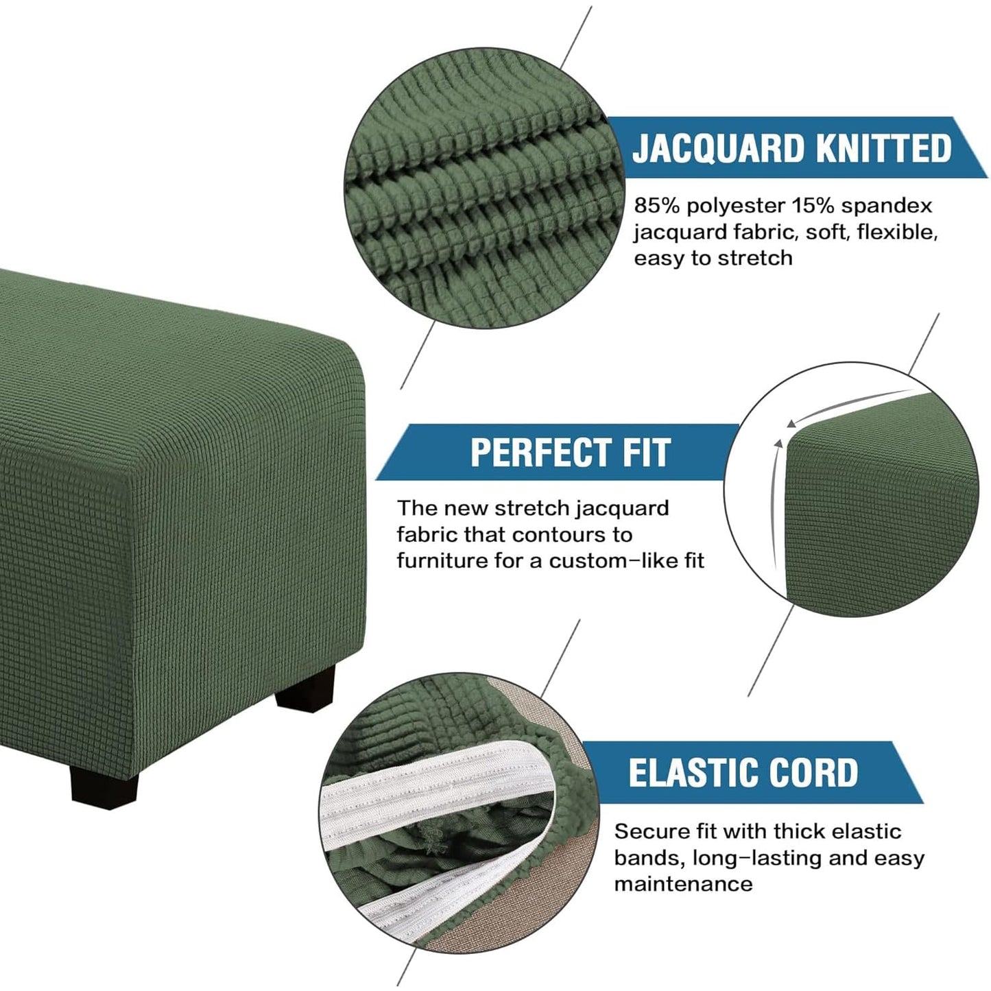H.VERSAILTEX Ottoman Cover Slipcover Rectangle Fit Length 29'-34' Footrest Sofa Slipcovers Stool Cover Footstool Protector Covers Feature Stretch Thick Soft Jacquard Fabric Washable - Bronze Green