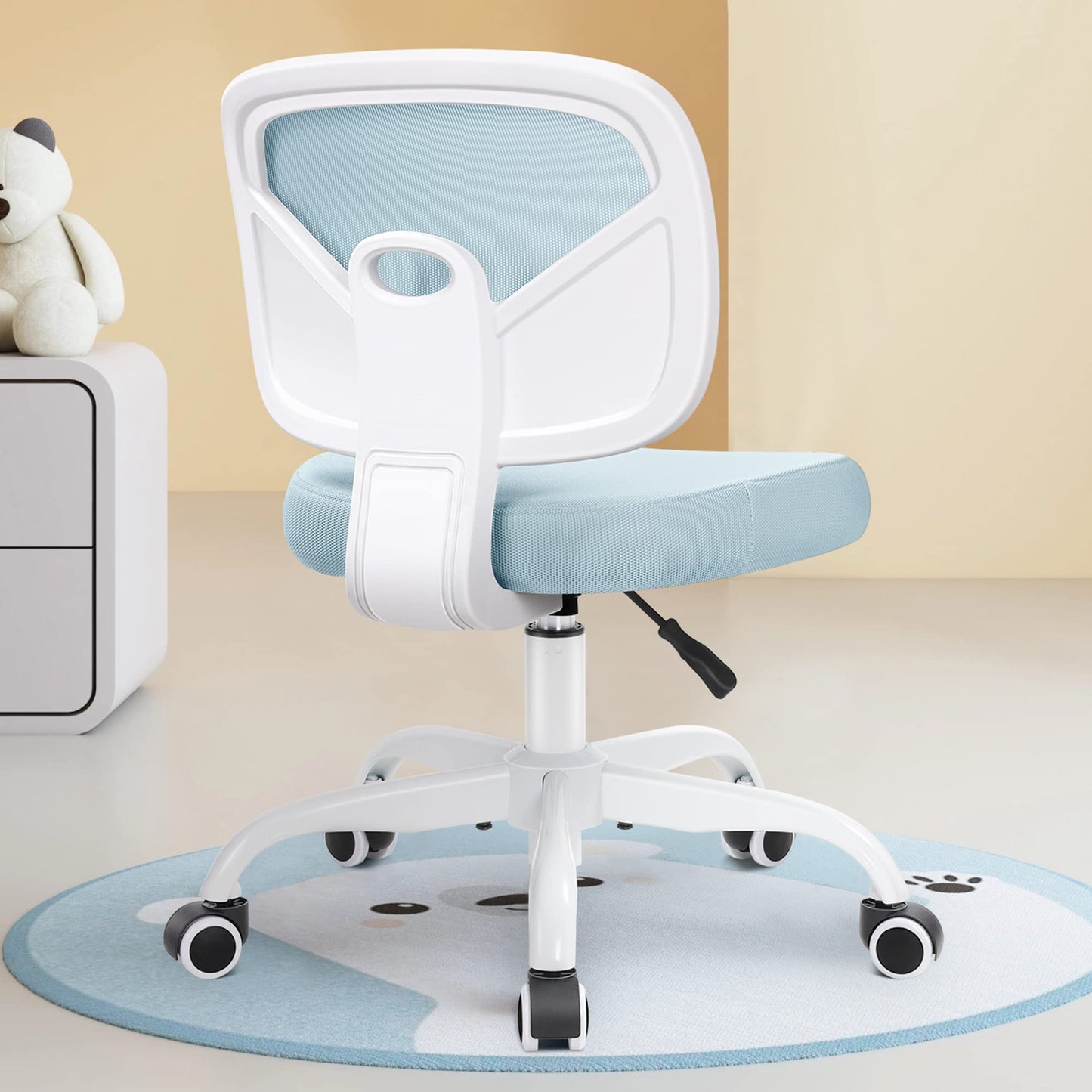 Primy Tall Drafting Desk Chair - Armless, Adjustable Height, Mesh Back, Rolling, Standing Desk Chair for Art Room, Office or Home (Light Blue)