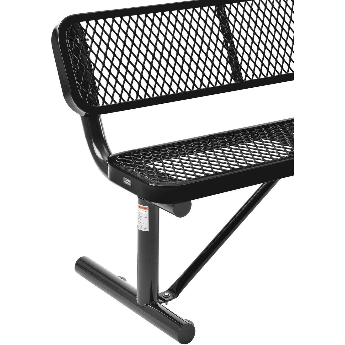 Global Industrial 4'L Heavy Duty Expanded Metal Mesh Bench with Backrest with Steel Frame, Portable Outdoor Bench, 1000 lbs Capacity, Black, 48" L x 24" W x 33" H