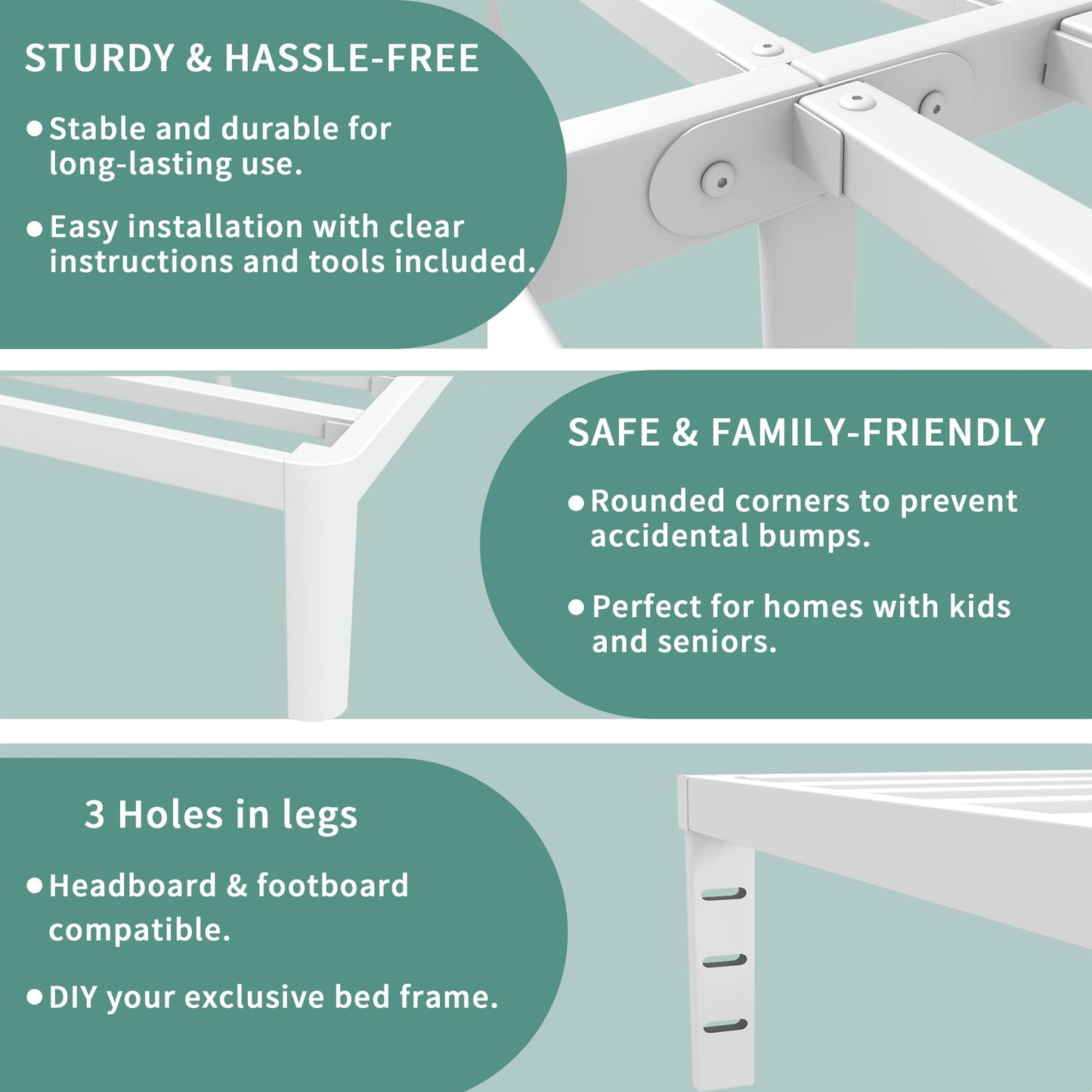 ITIMIDI White Full Size Bed Frame 12 Inch, Metal Platform Bed Frame Full No Box Spring Needed, DIY Headboard, Heavy Duty Steel Support 3500 LBS, Noiseless, Round Legs, Storage Space, Easy Assemblys