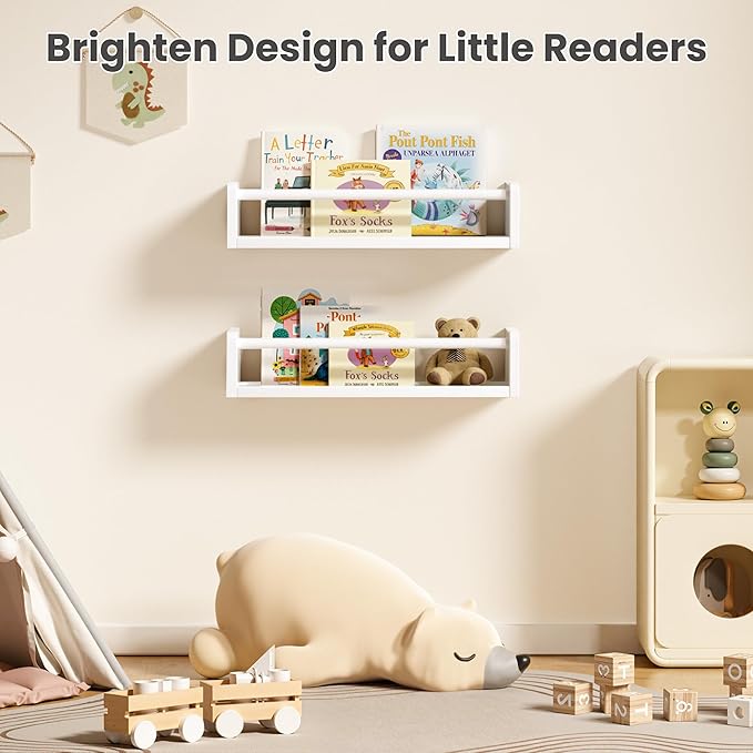 upsimples 2 Pack Nursery Book Shelves, 15.7 Inch Floating Bookshelves