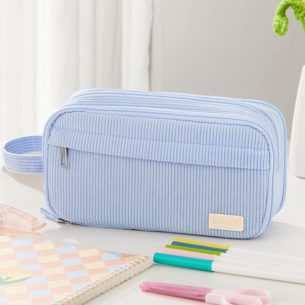 Sooez High Capacity Pencil Case, Soft Corduroy Pencil Pouch with 4 Compartments, Multiple Pockets, Large Pencil Bag with Sturdy Zipper, Cute Pencil Case Pouch Organizer for Student Teen Girls, Beige