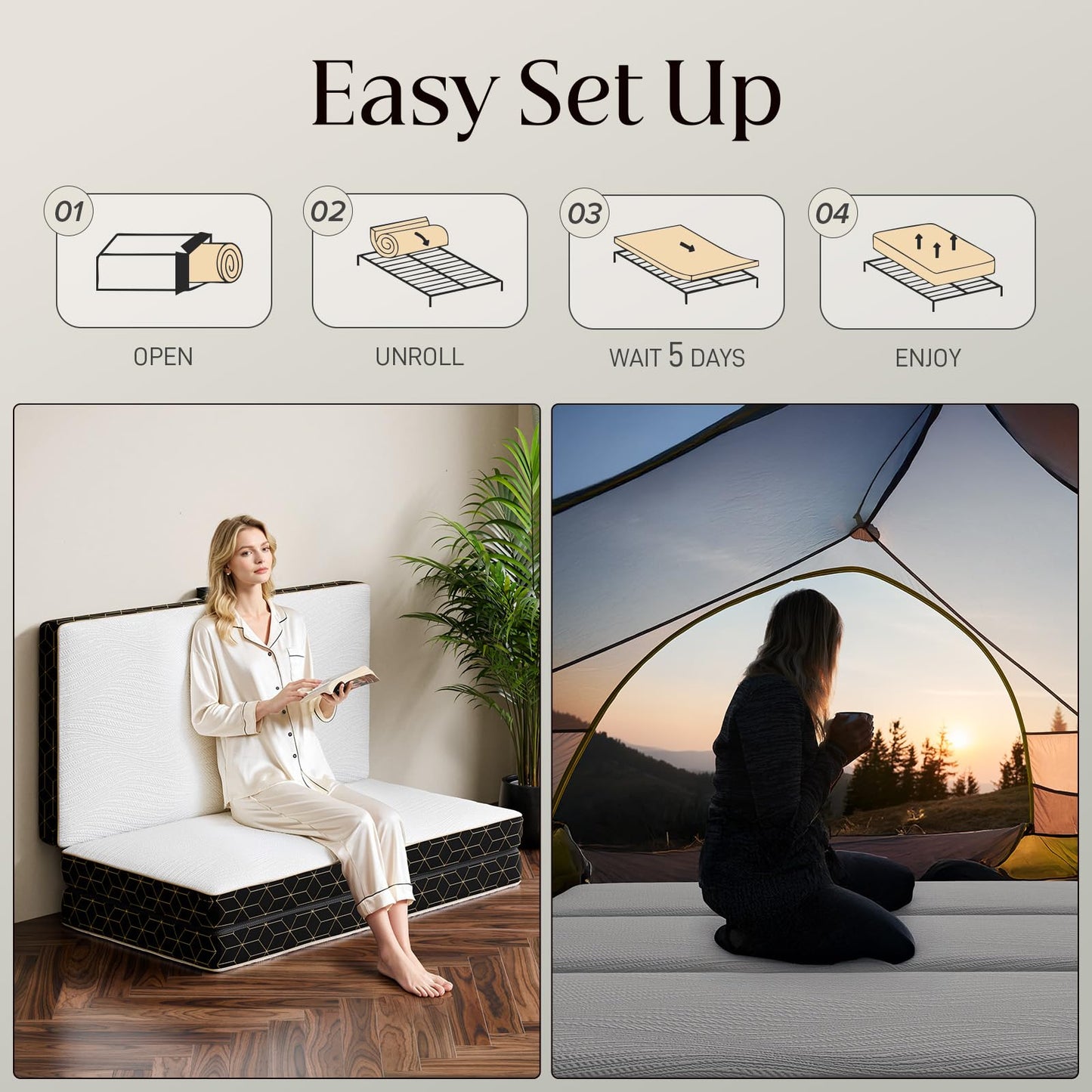 GEMBED Tri-Fold Memory Foam Mattress Twin - 4 Inch Portable Folding Sofa Bed with Handle & Washable Cover, Floor Sofa Bed with Non-Slip Base, Space-Saving for Room, Travel, Guest Bed, RV, 75"x38"x4"