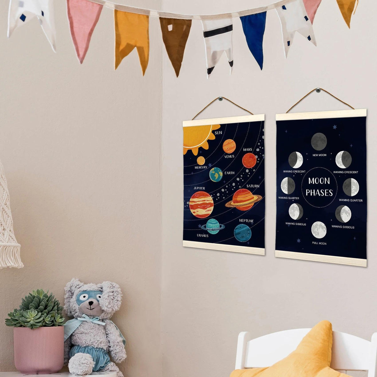 LKETW Space Nursery Poster Hanger Frame 12x16 Inch, Solar System Galaxy Wall Art Posters for Classroom, Space Educational Hanging Banner Decor for Kids Boy Girl Nursery Room Bedroom Playroom, Set of 2