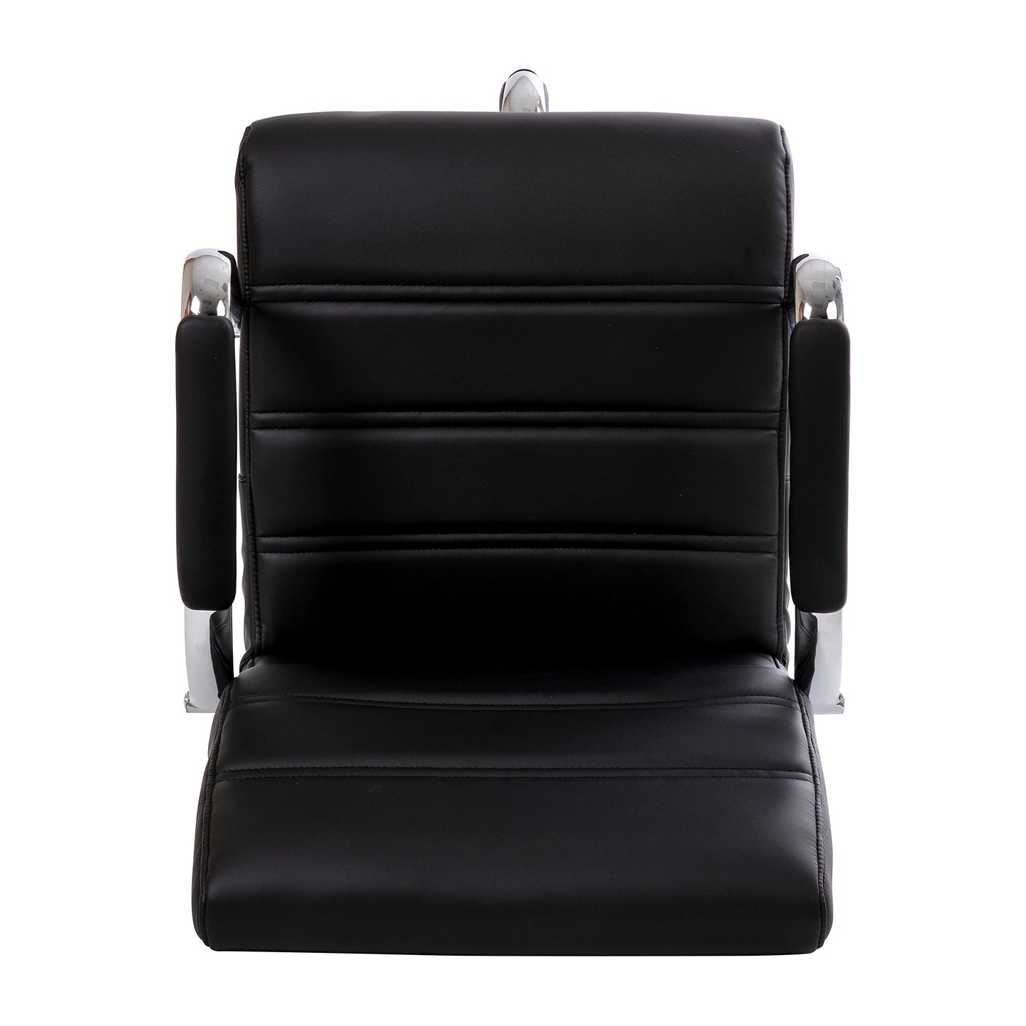 Flash Furniture Whitney Mid-Back Swivel LeatherSoft Drafting Chair with Padded Seat, Armrests, and Foot Ring, Adjustable Office Chair, Black/Chrome