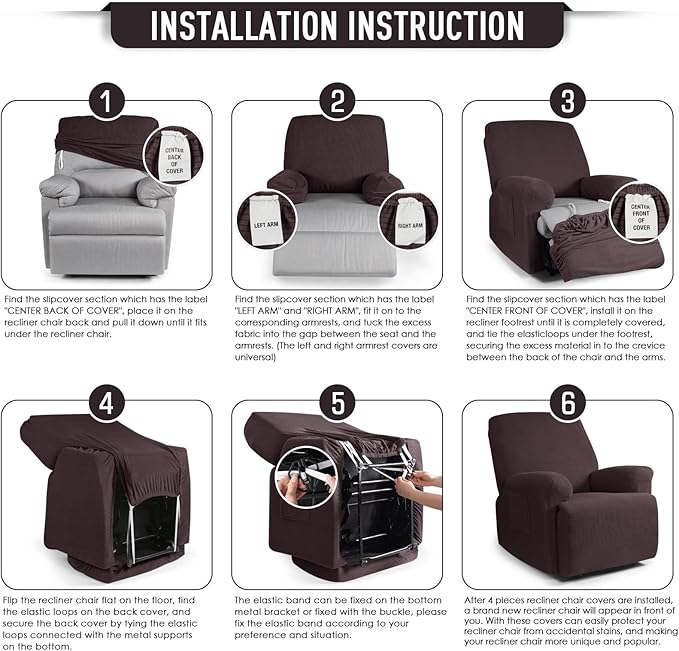TAOCOCO Recliner Cover 4-Pieces, Recliner Stretch Sofa Slipcover, Recliner