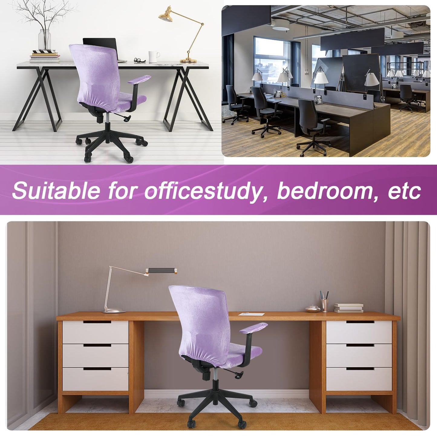 Tallew 4 Pcs Office Chair Covers Set Computer Universal Protective Stretchable Chair Seat Covers Desk Armrest Slipcovers Pads Office Cushion Backrest for Rotating(Purple)