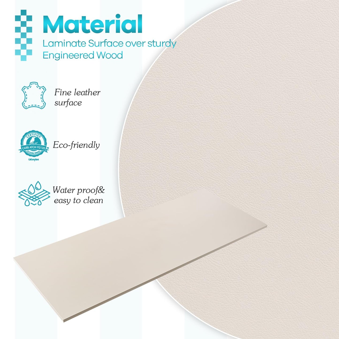 Kaboon Universal Tabletop 36"x20", Solid One-Piece Melamine Table Top, Double L Floating Desk DIY, Home and Office Countertop, Leather/Ivory
