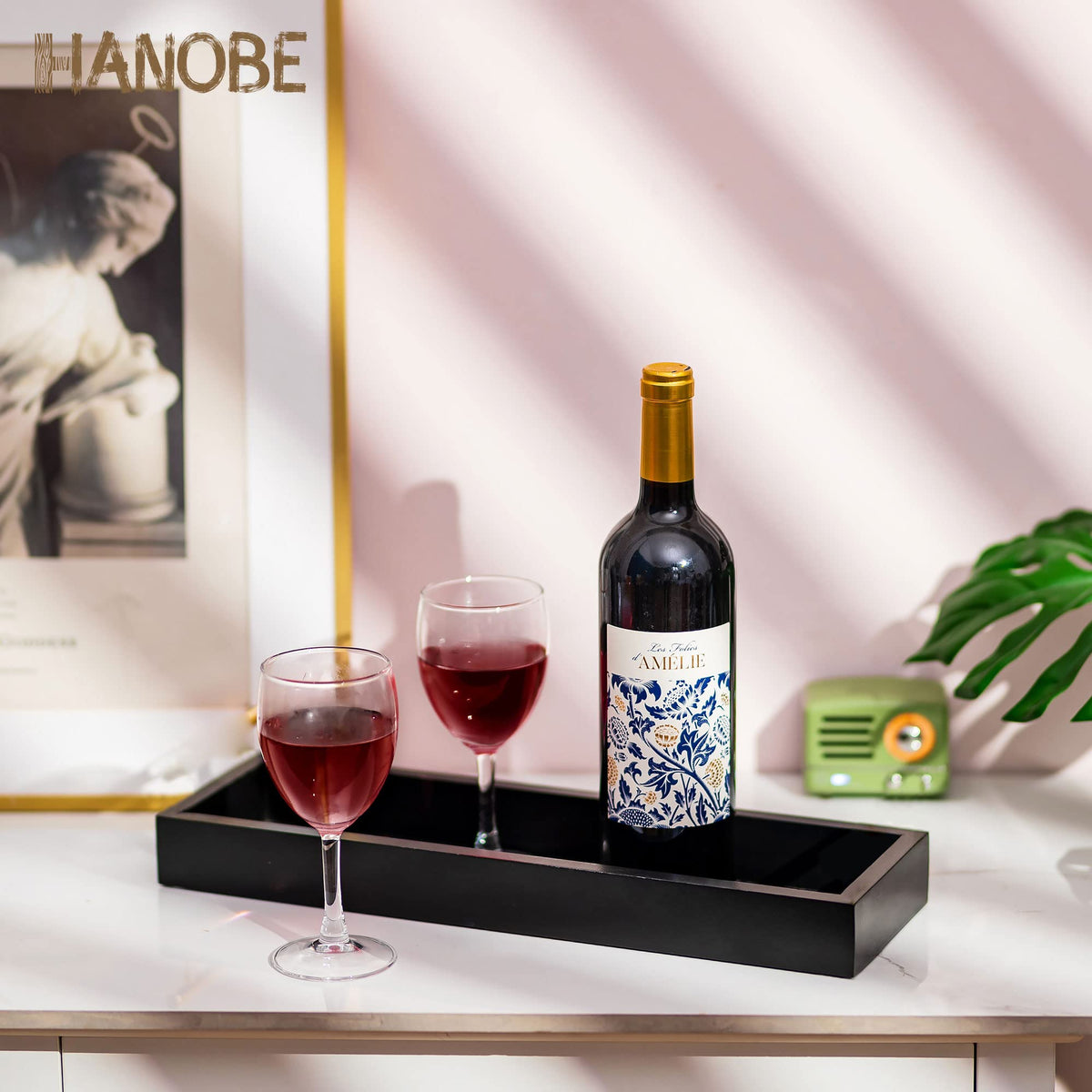 Hanobe Rectangular Long Narrow Tray: Black Decorative Rectangular Candle Holder Centerpiece Tray Decor Serving Tray No Handle for Dining Table Coffee Bar Living Room Home Decor