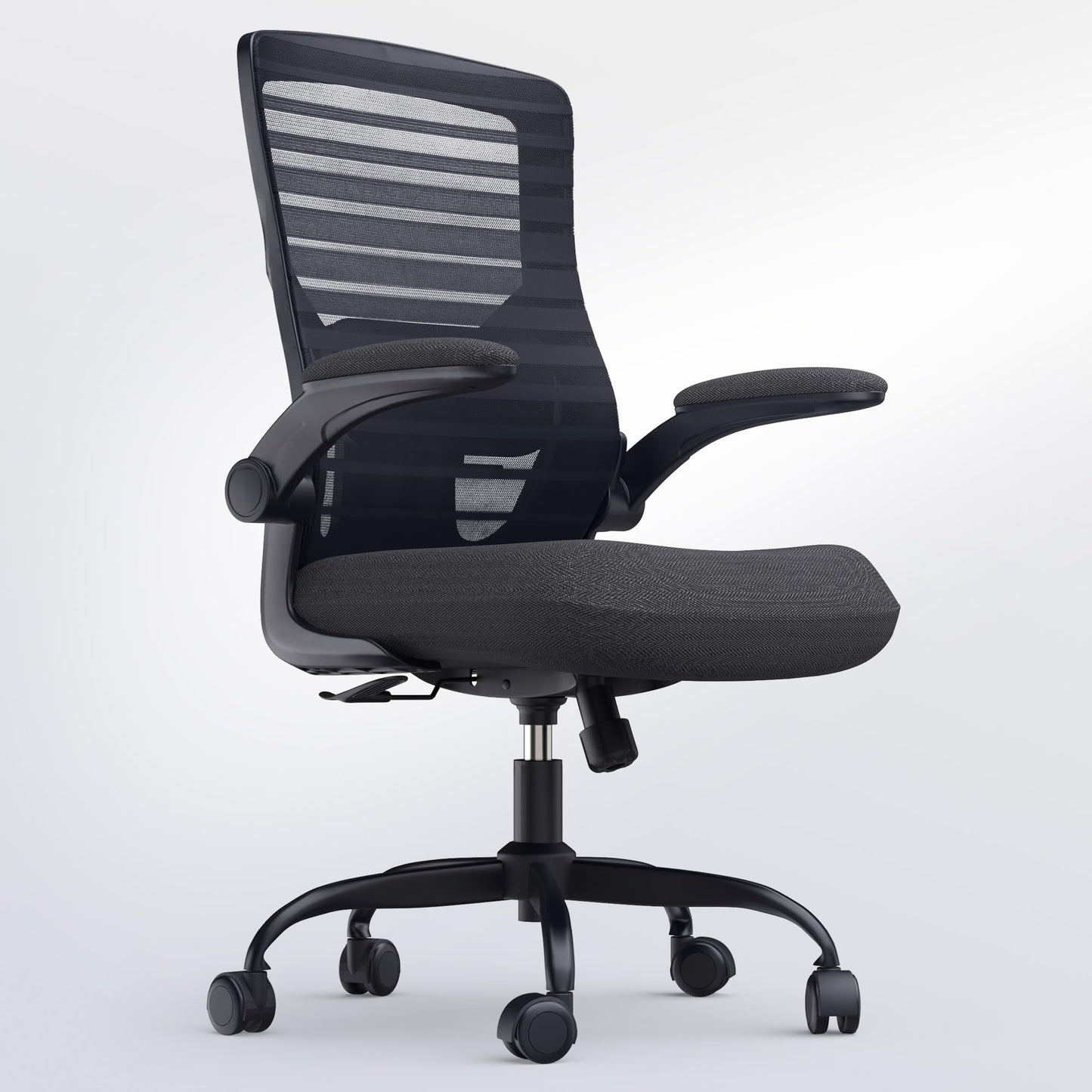 QLTPLUS Office Desk Chair for Long Hours & Lower Back Pain Relief – 4“ Thick Molded Foam Cushion, Enhanced Lumbar Support, Padded Flip-up Armrests, Ideal for Office or Study, Black