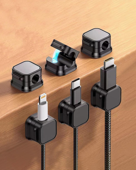 6-Pack Magnetic Cable Clips Cord Organizer-Cable Smooth Adjustable, Desk Cable Management Accessories, Wire Holder Keeper for Desktop,Nightstand,Home Office,Workspace,Phone-Black