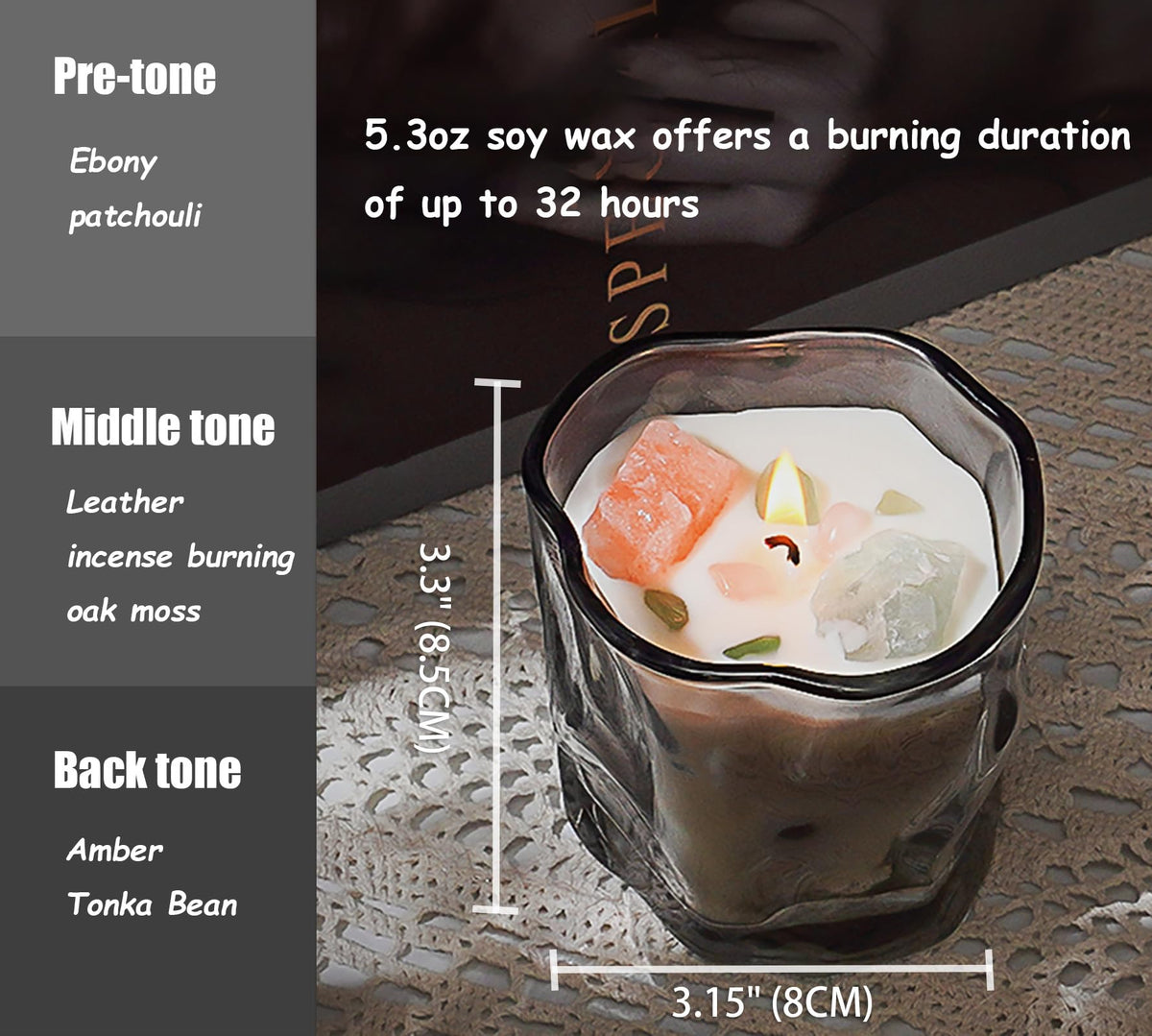 CaxyKyx Scented Soy Candles with Crystals Inside Aromatherapy Candle for Women Positivity Energy Gift Mothers Days Birthday Gray