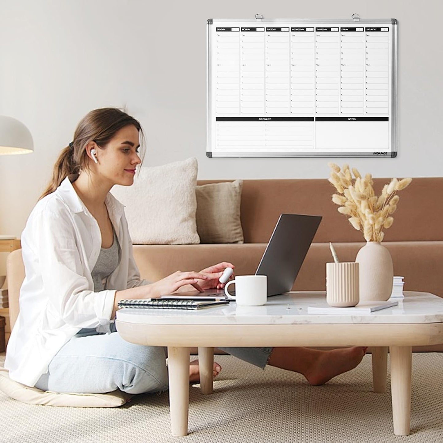 KODAPAGE Large Weekly Dry Erase Board, Weekly Planner whiteboard with Hourly time Slots, Whiteboard Weekly Calendar for Schedule for wall 36" X 24" Double-Sided for Office, Home and School