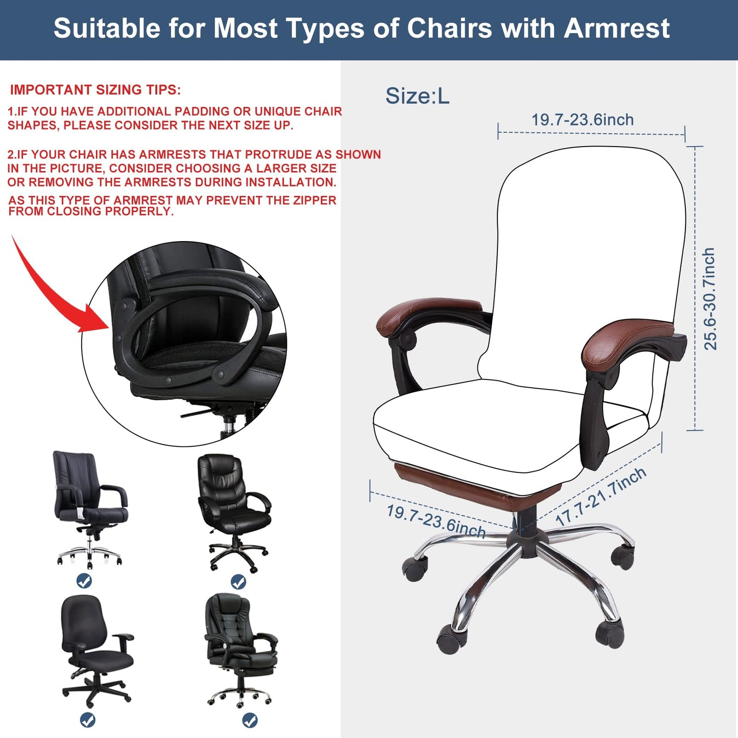 NeColorLife Office Chair Cover with Armrest Covers Stretchable Desk Chair Cover Thick Checked Jacquard High Back Office Seat Cover for Universal Rotating Chair (Large Size,Black)