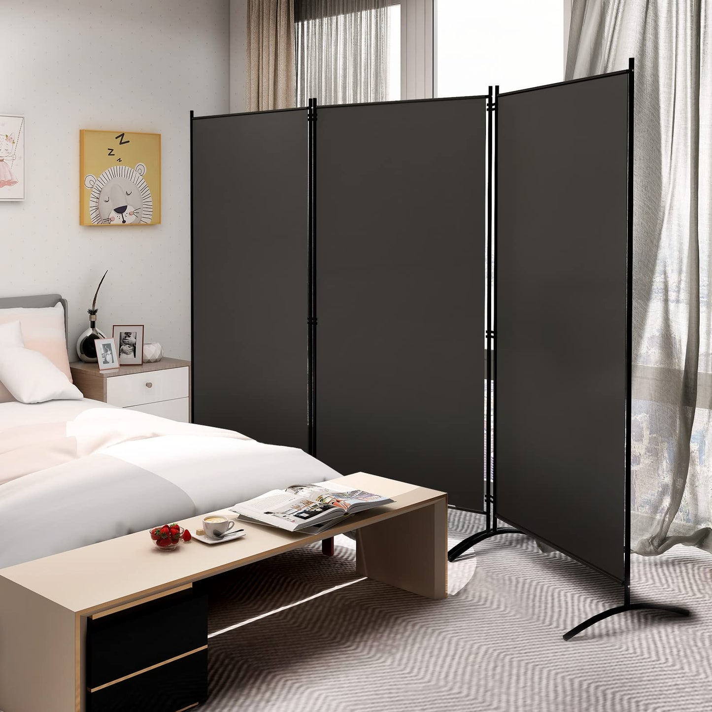 Giantex 6 Ft Tall 3 Panel Room Divider Black, Lightweight Portable Folding Privacy Screen, Freestanding Partition Wall Divider and Separator for Bedroom Home Office Apartment Studio
