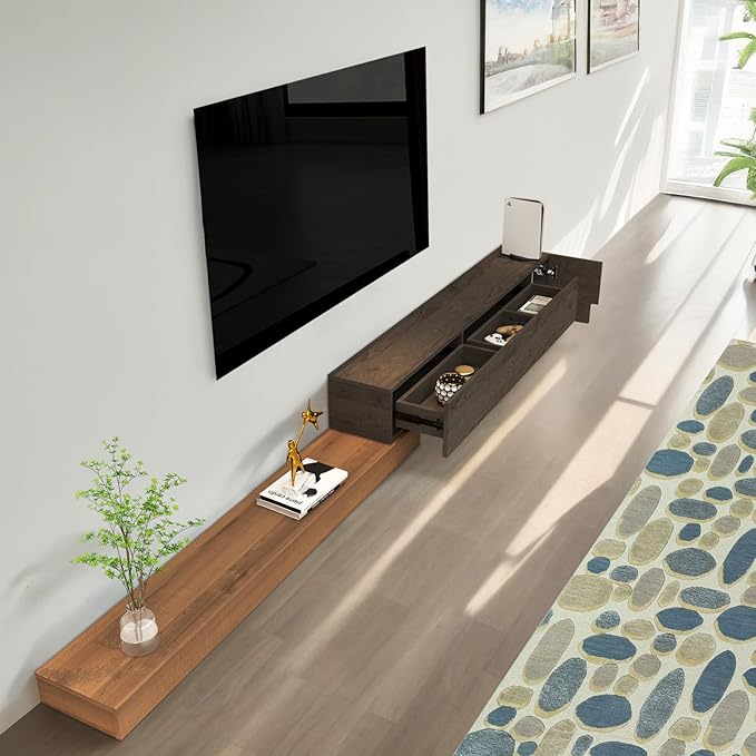 Retractable TV Stand, Solid Wood Minimalist TV Shelf, Mid-Century TV Console