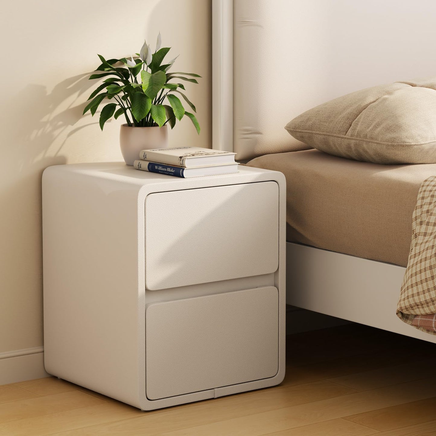 AQIMUELE Bedside Table, Night Stand with Drawers,Small Night Stand with Leather Surface for Bedroom