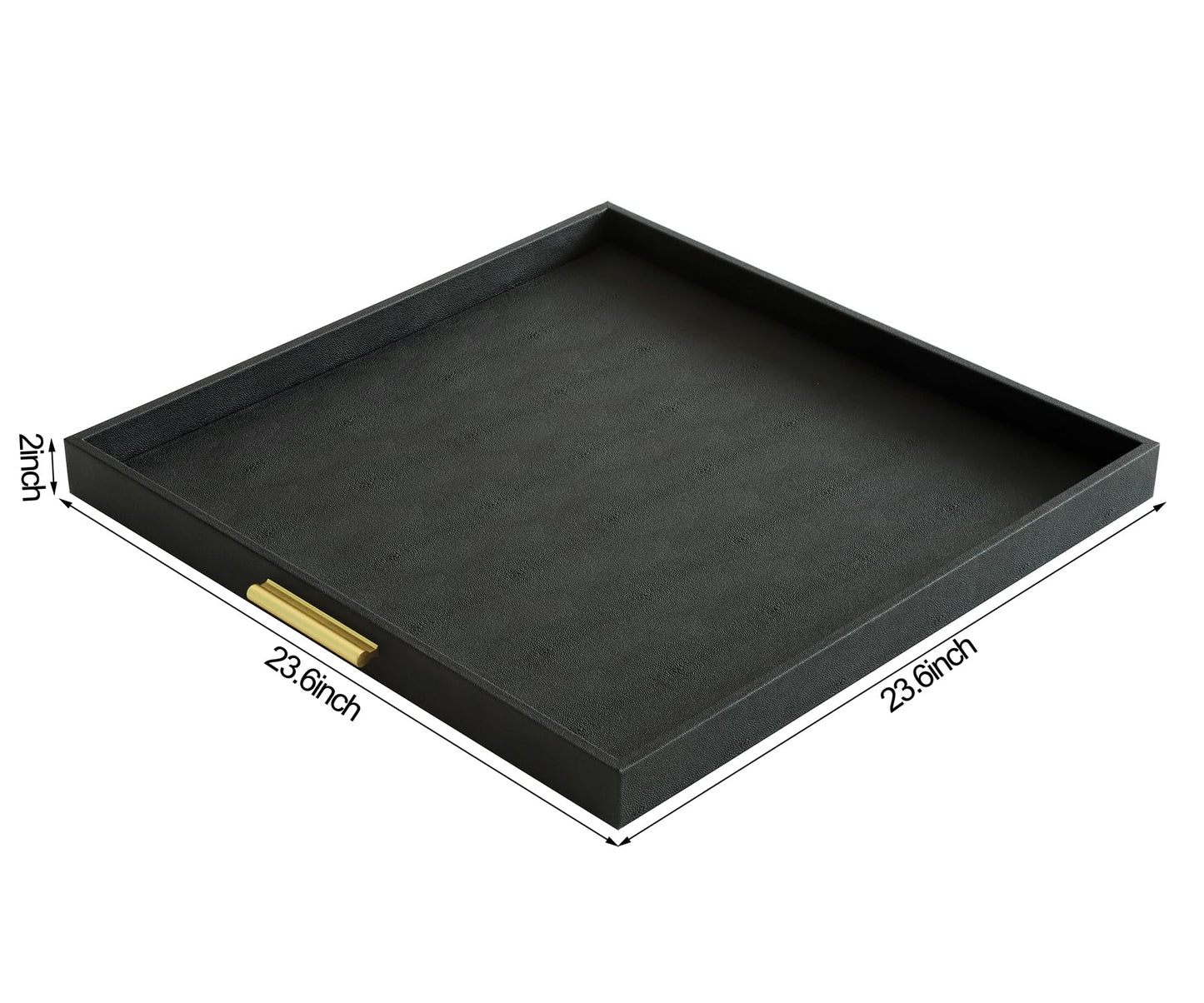 HofferRuffer Extra Large Square Serving Tray, Elegant Faux Leather Ottoman Tray with Gold Hardware Handles, Serve Tea, Coffee or Breakfast in Bed, 24 x 24 inches (Black Shagreen)