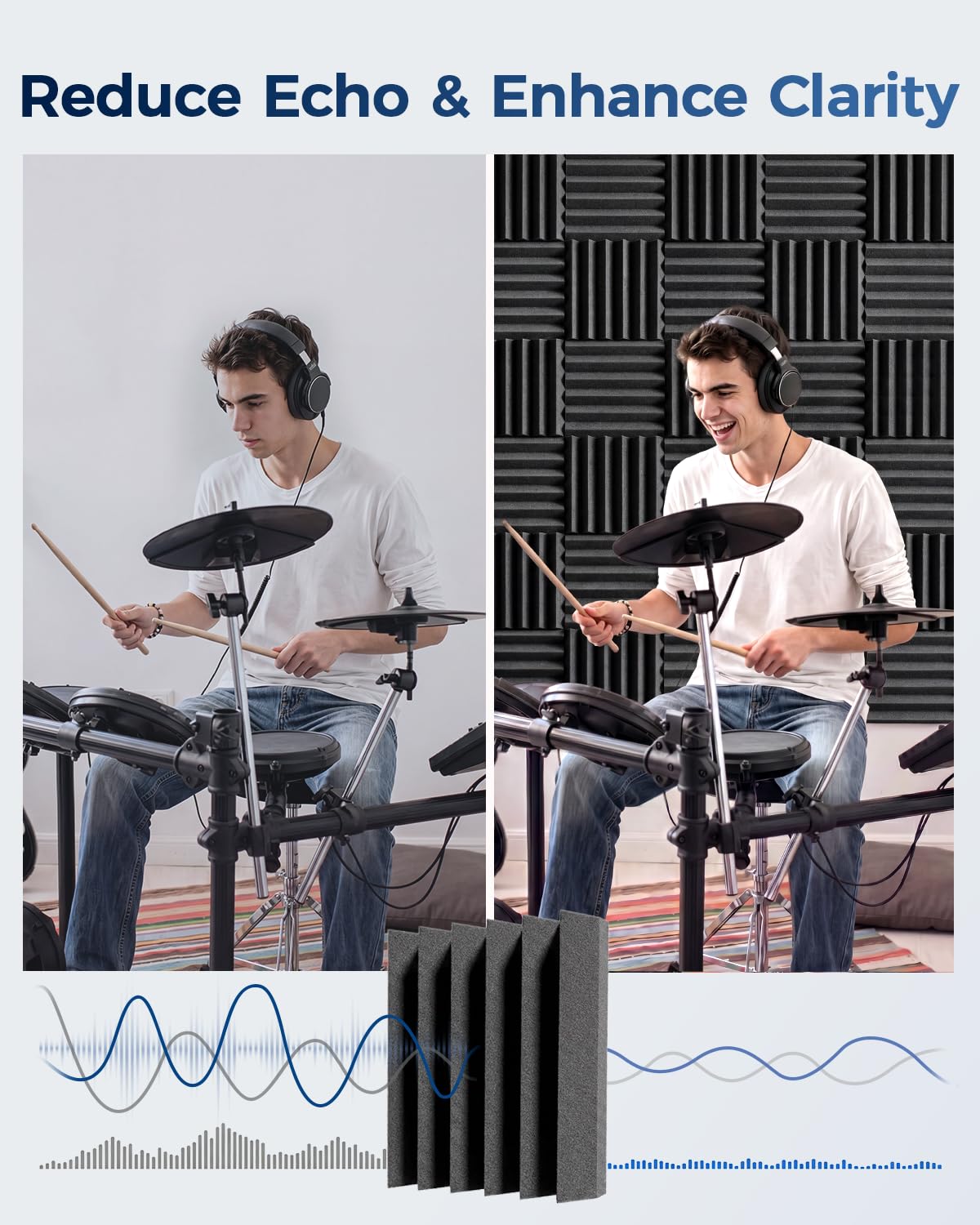 GUERRI 24 Pack Acoustic Foam Panels 12" x 12" x 3.2" Wedges Design Sound Proof Foam Panels High Density Sound Absorbing Foam Echo Reduction for Wall, Home Studio, Recording & Gaming