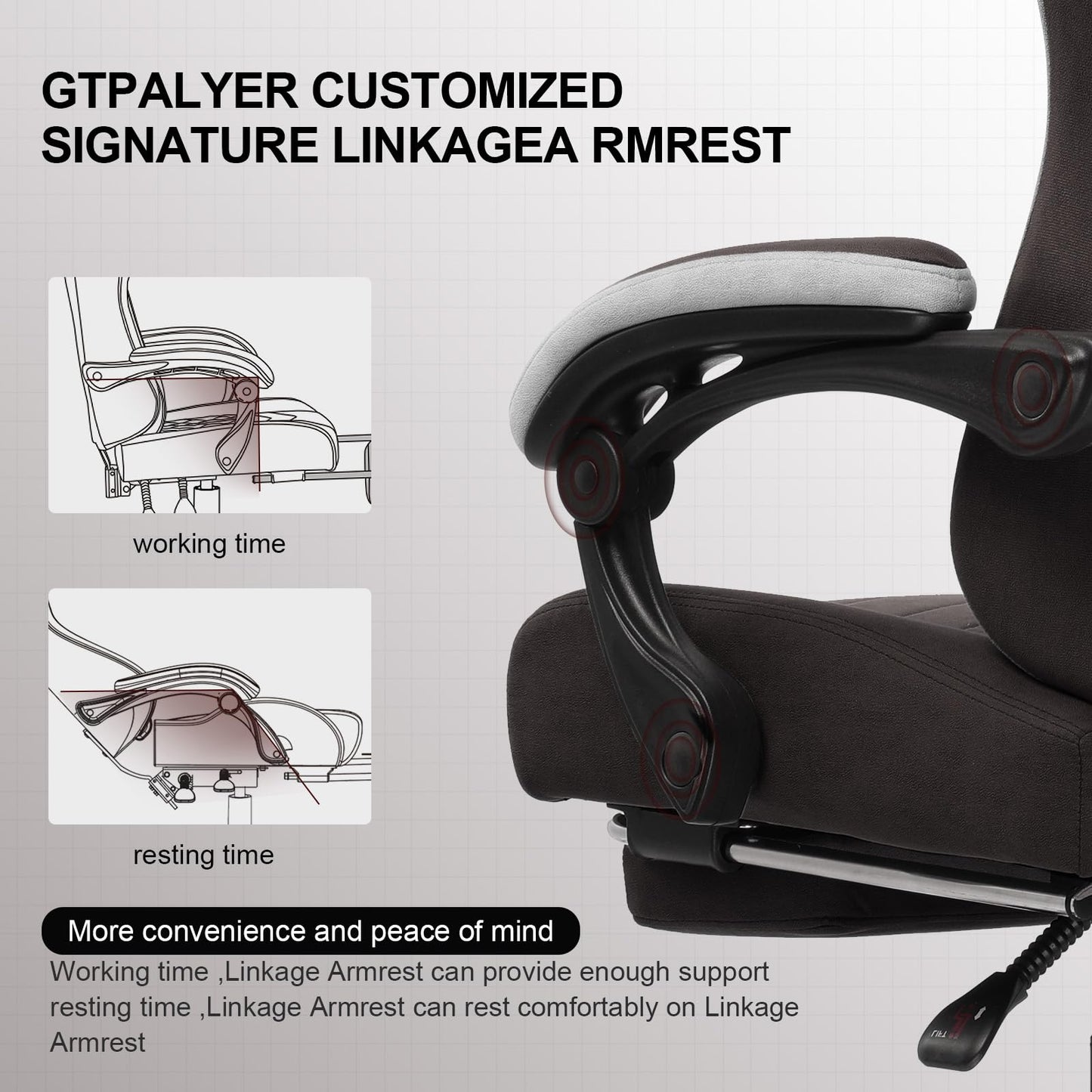 GTPLAYER Gaming Chair, Computer Office Chair with Pocket Spring Cushion, Linkage Armrests and Footrest, High Back Ergonomic Computer Chair with Lumbar Support Task Chair with Footrest